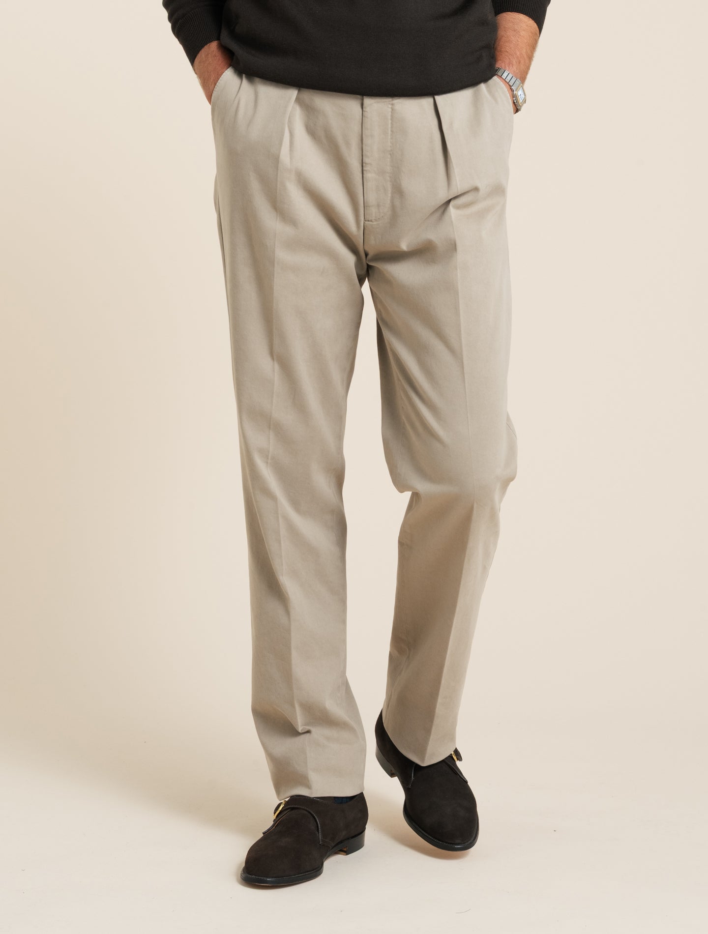 Veckade bomullsbyxor, beige