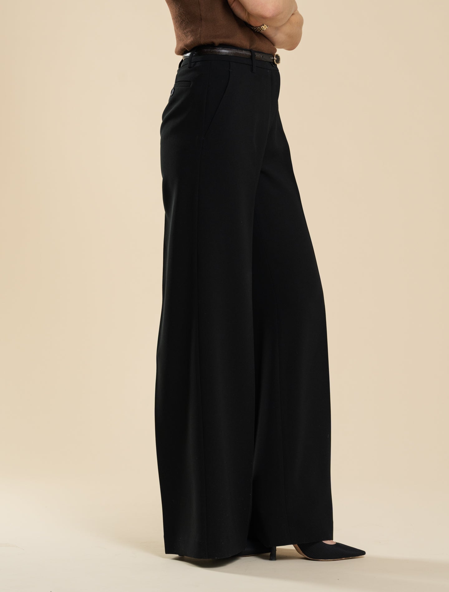 High Waisted Crepe Cady Trousers Black