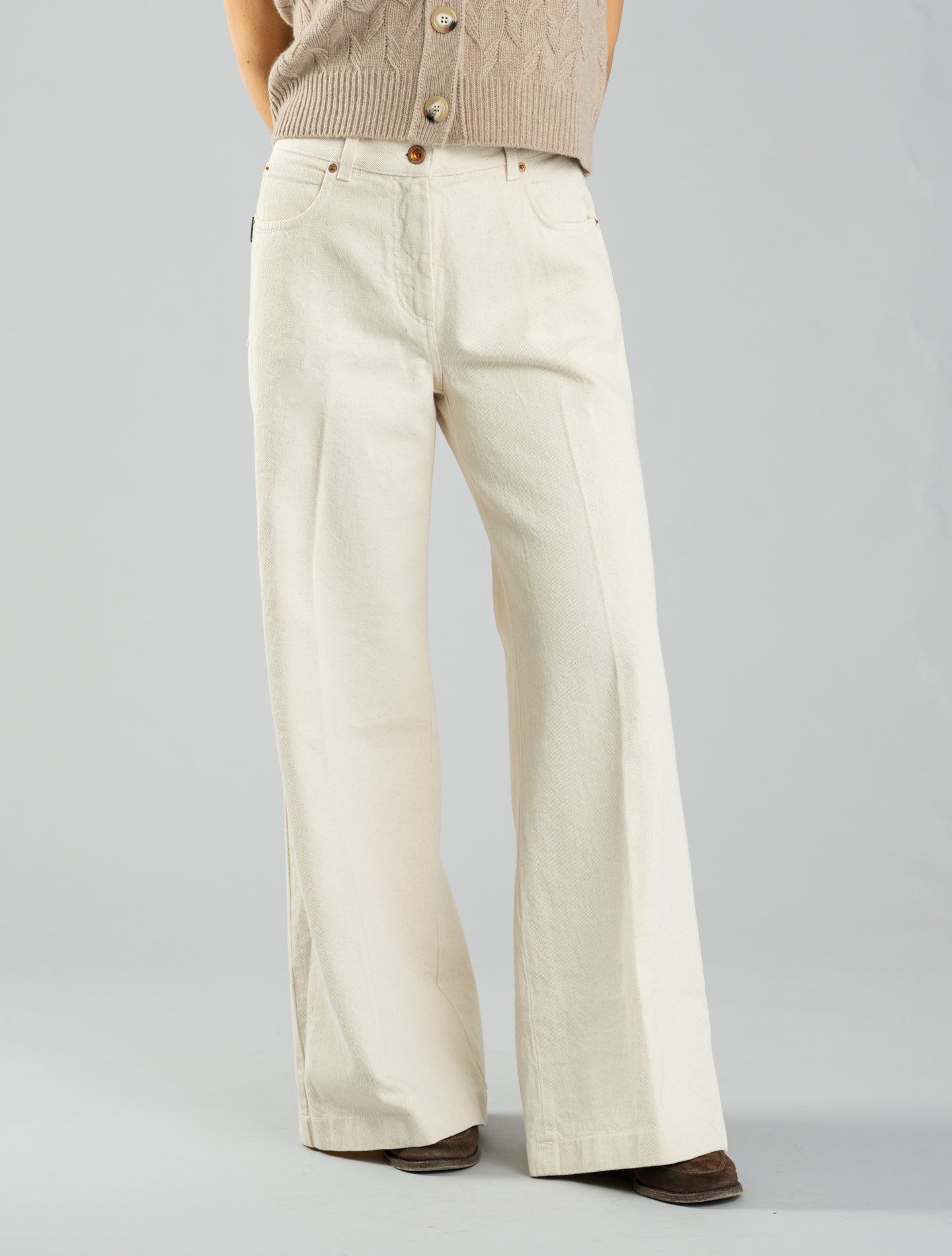 High Rise Wide Denim Ecru