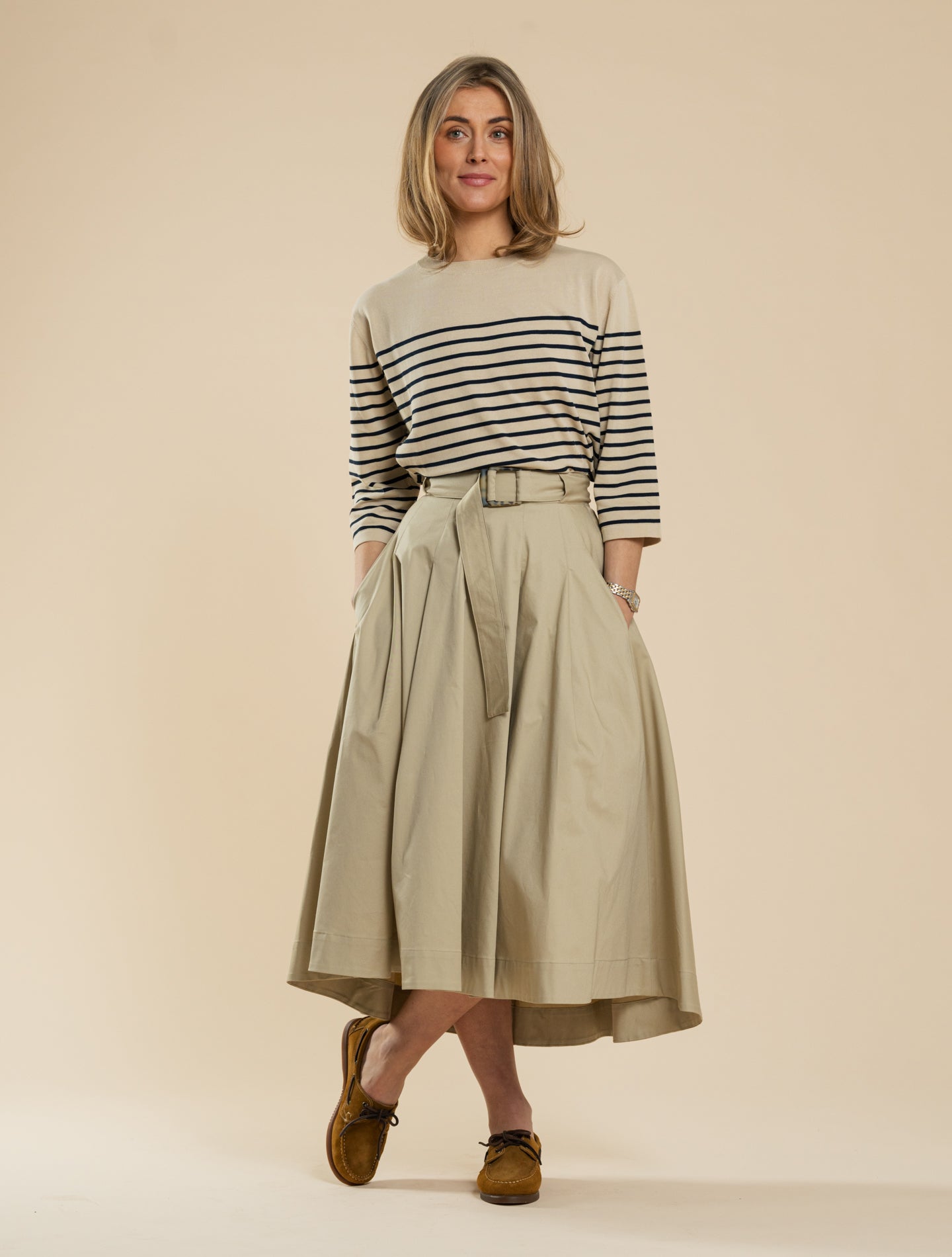 Vincenzo Cotton Midi Skirt Beige