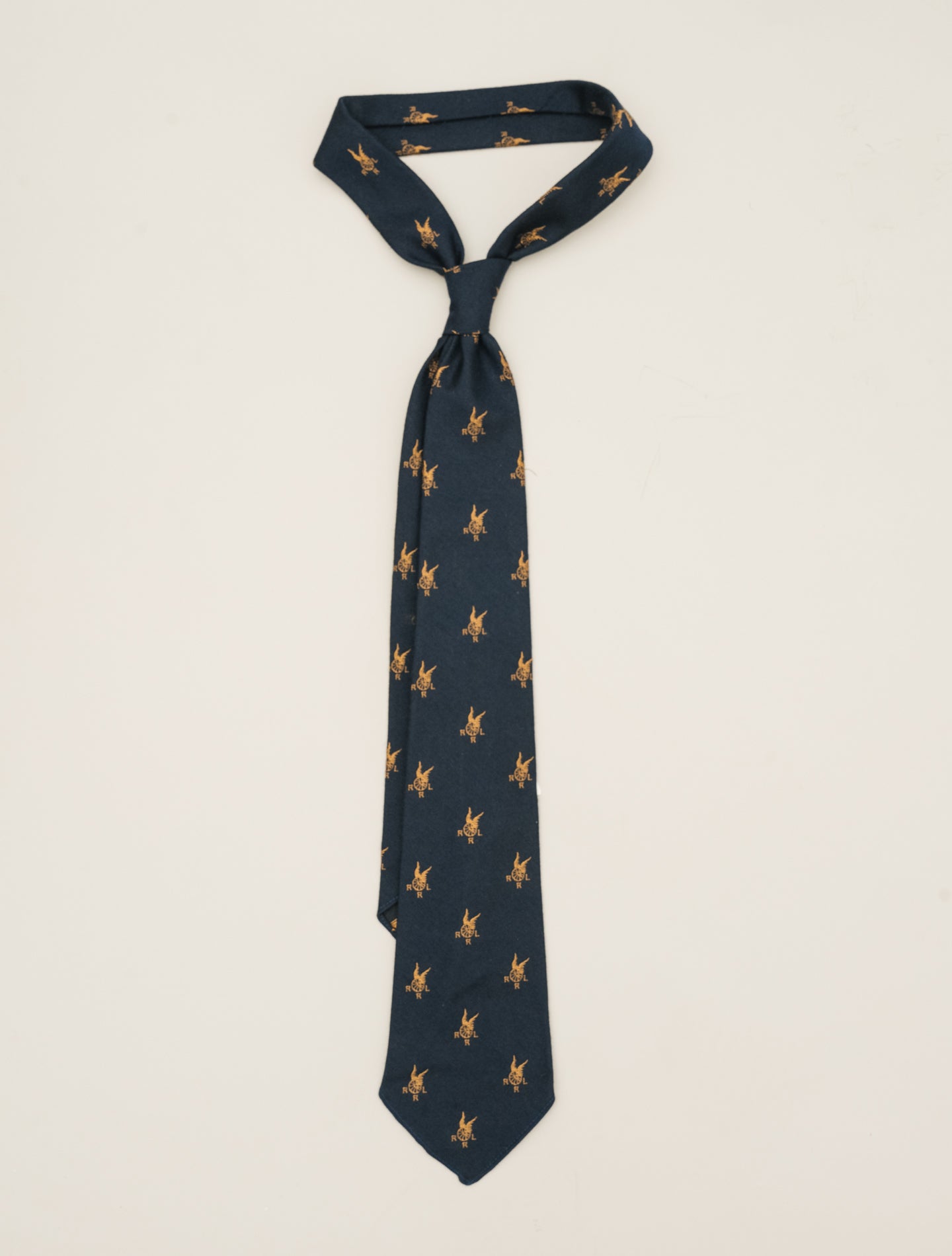 Handmade Logo-Motif Wool-Silk Tie Navy