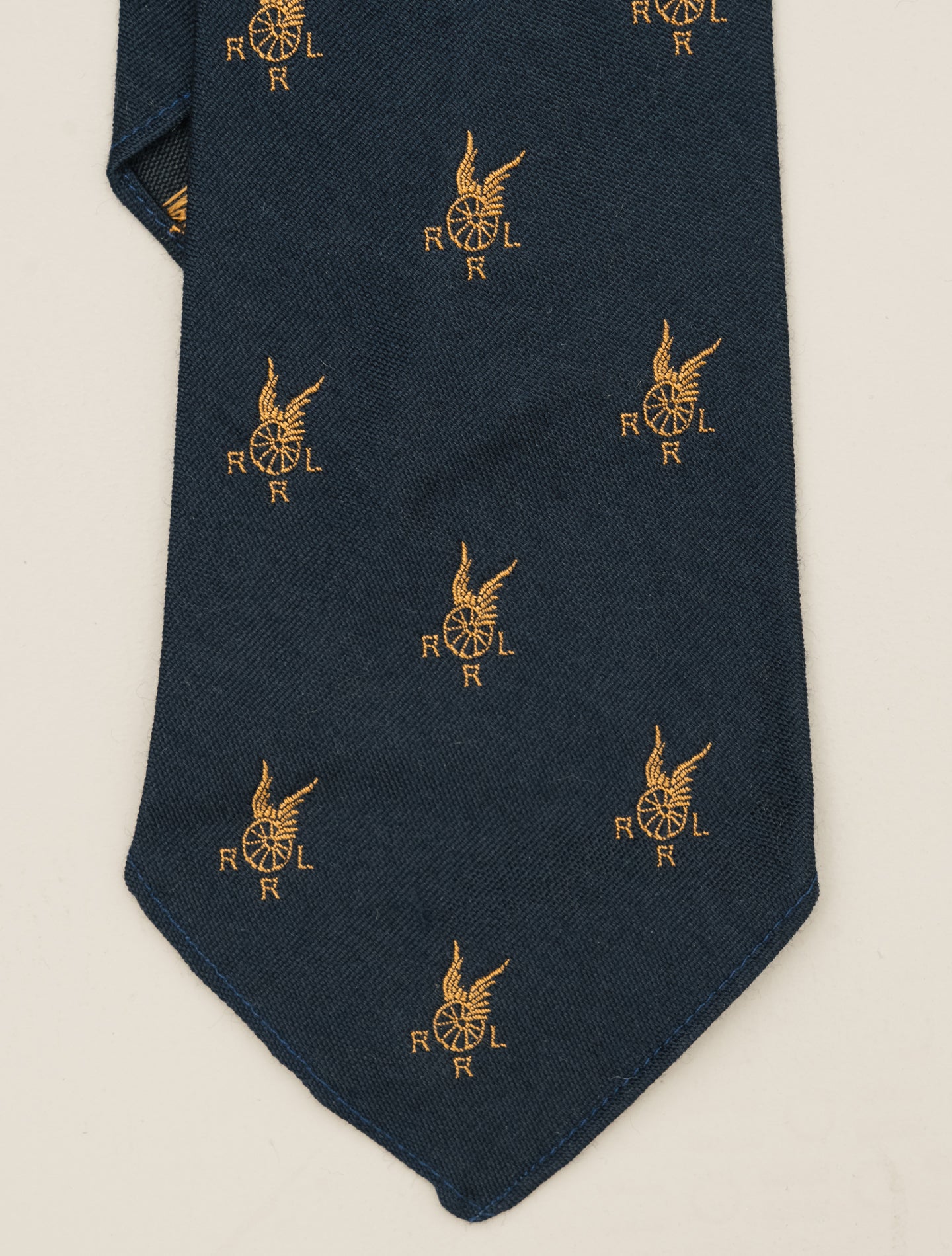 Handmade Logo-Motif Wool-Silk Tie Navy