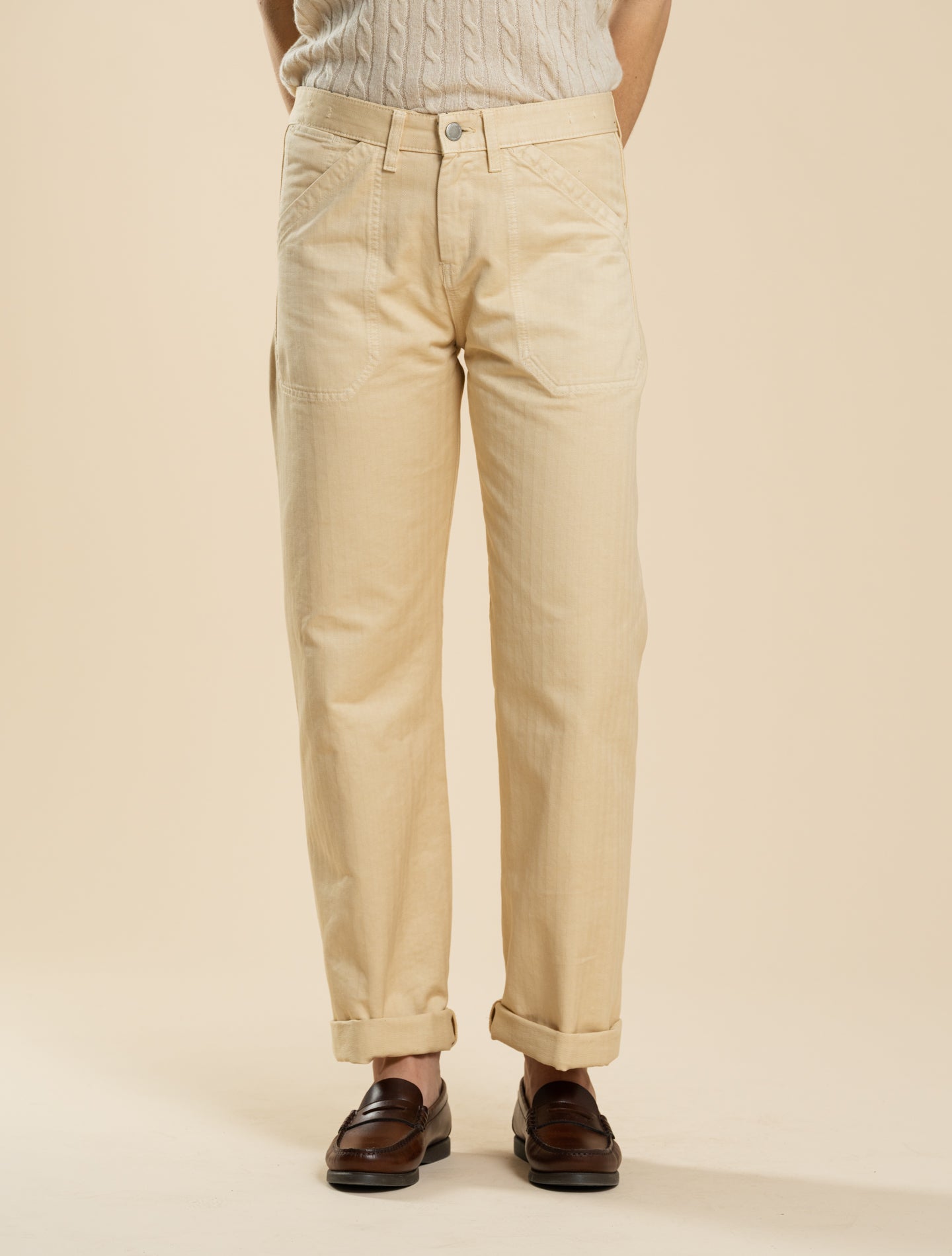 Squalo Cotton Herringbone Trousers Champagne