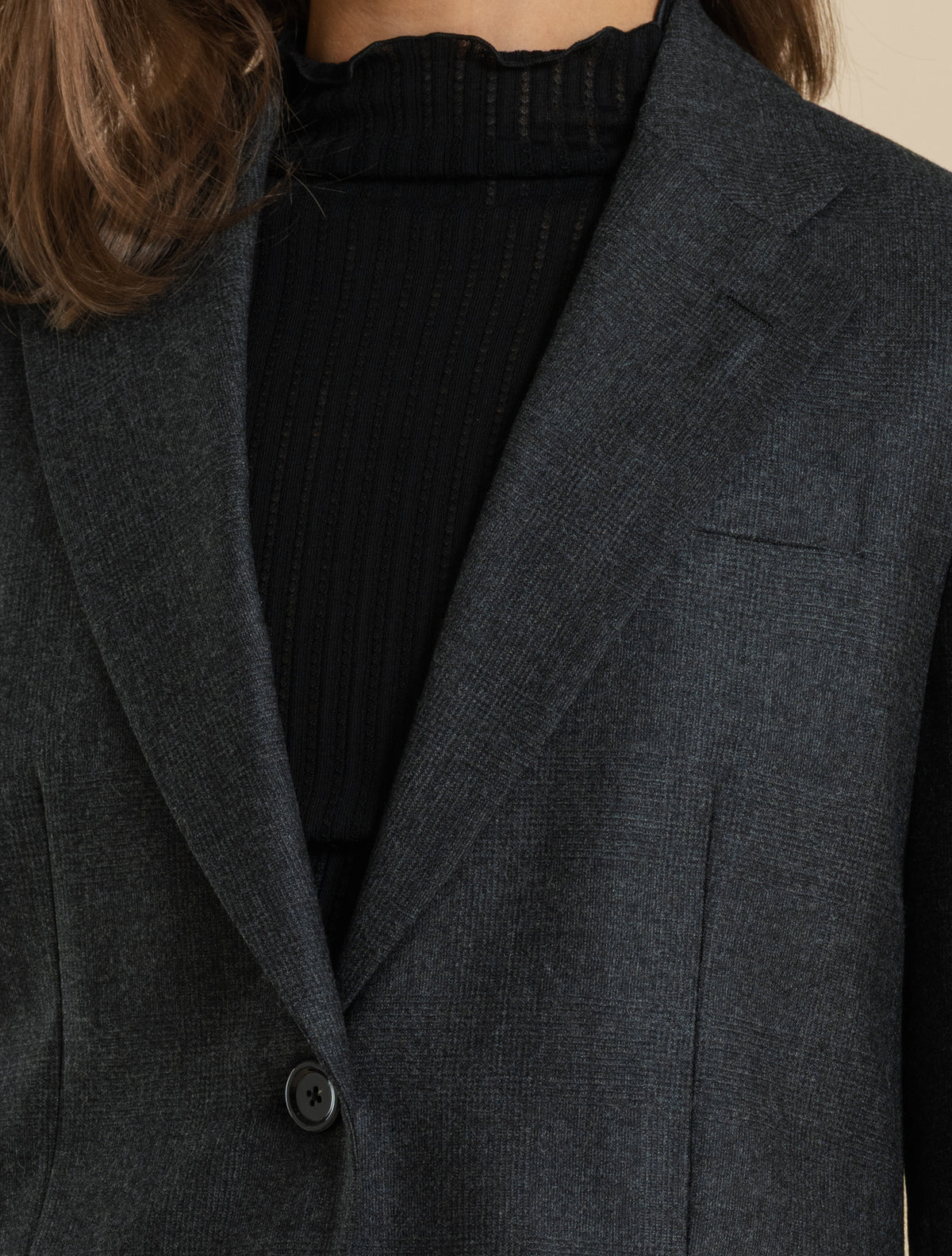 Single Breasted Wool Cashmere Glencheck Jacket Grey
