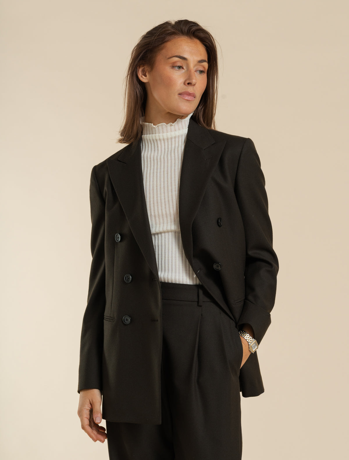 Double Breasted Wool Jacket Brown