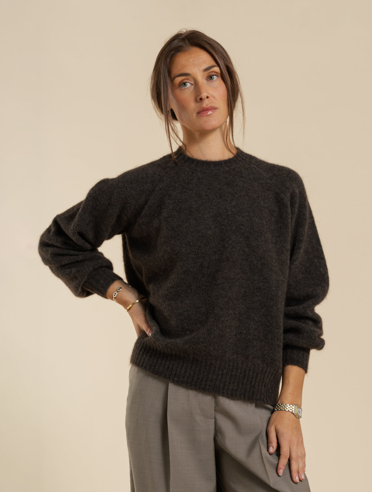 Mohair Raglan Crewneck Brown