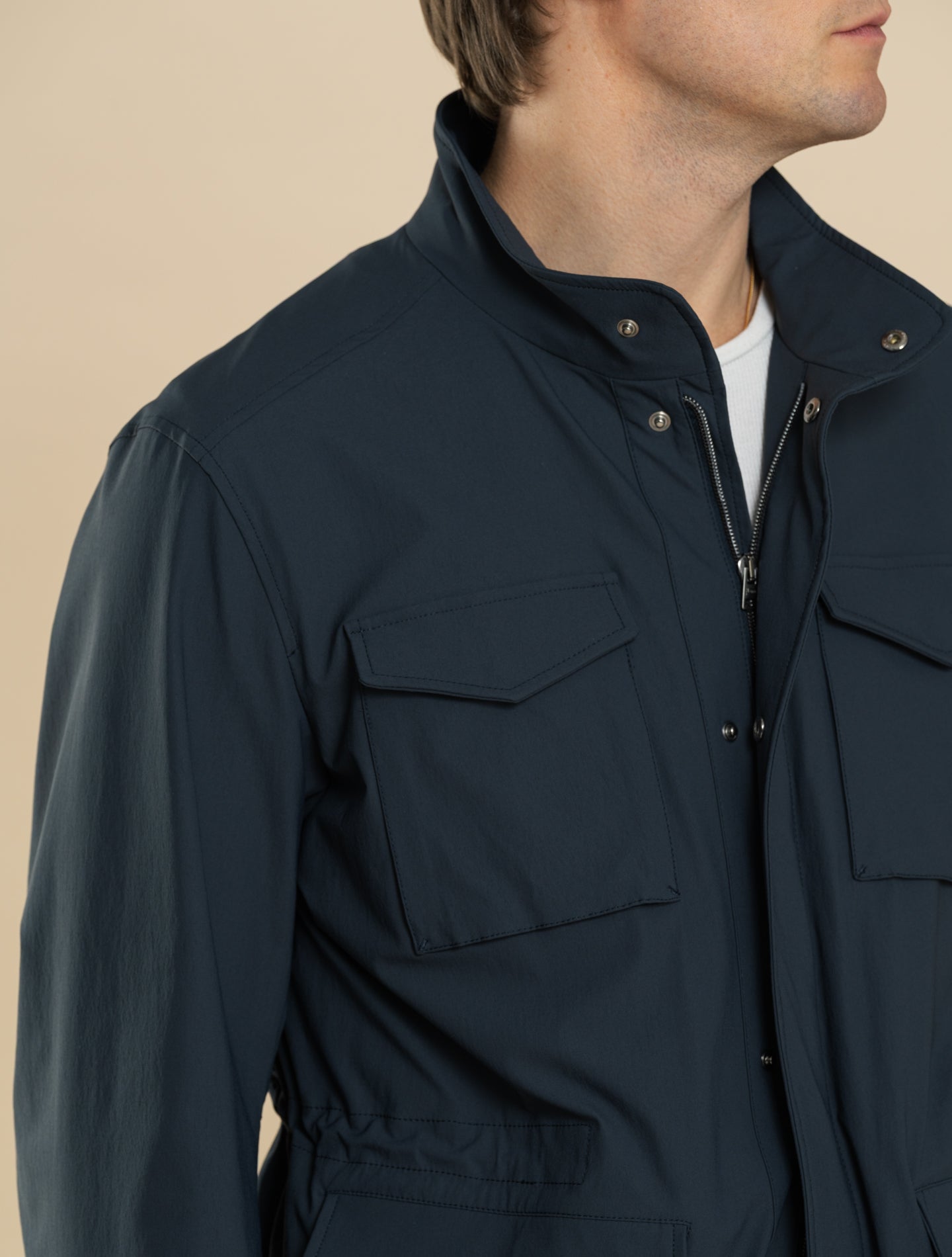 Wrinkled Stretch Nylon Field Jacket Navy