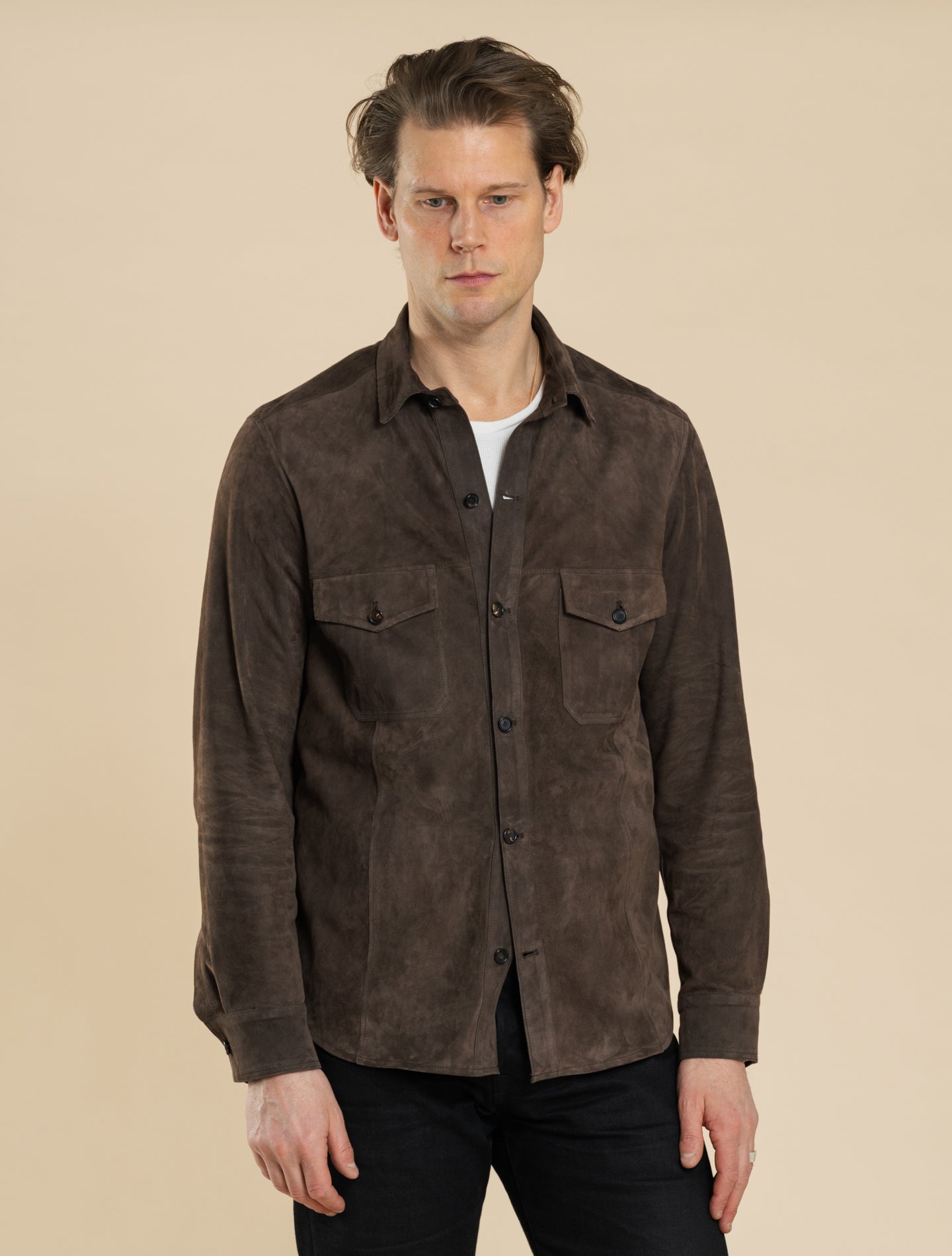 Suede Overshirt Jacket Dark Brown