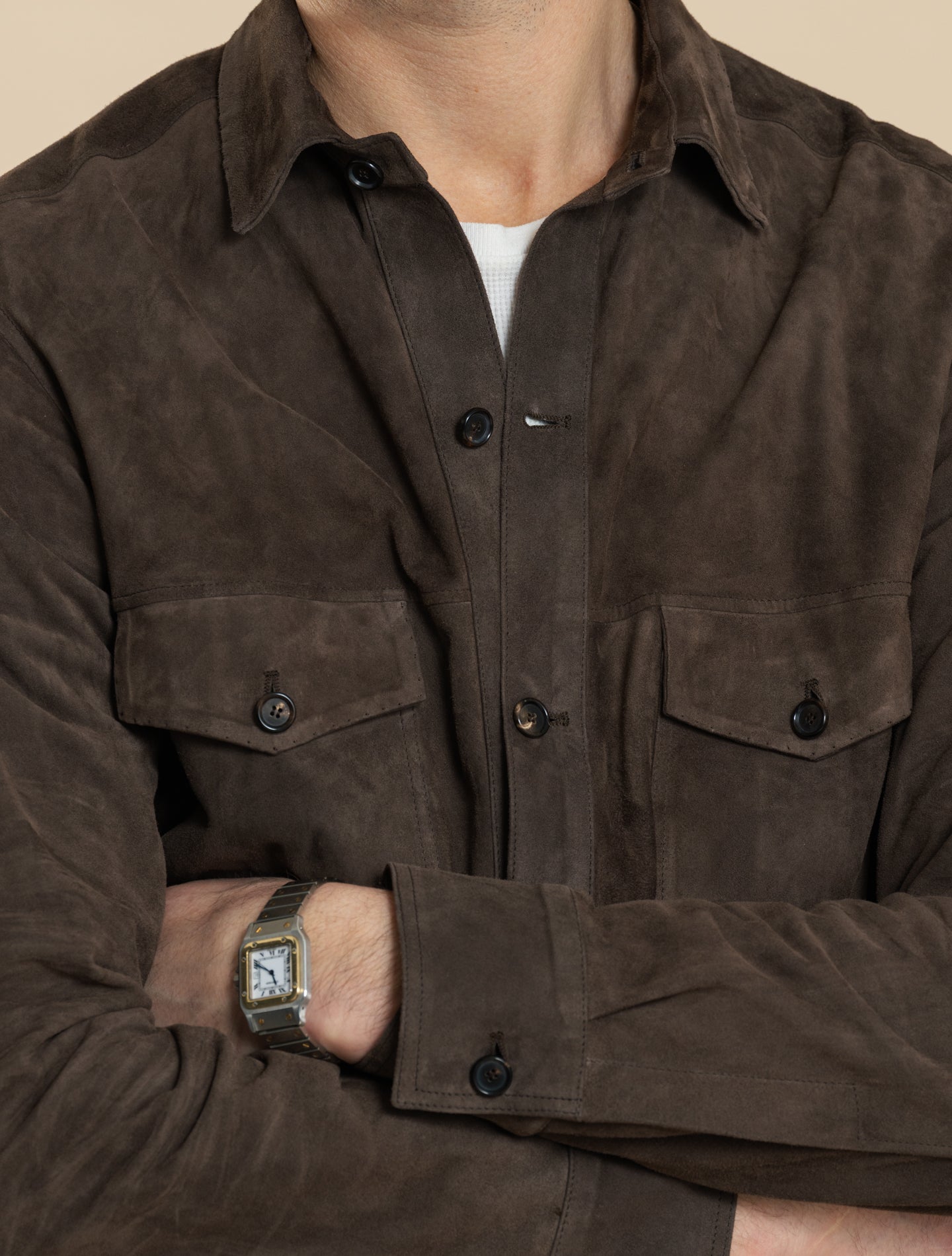 Suede Overshirt Jacket Dark Brown
