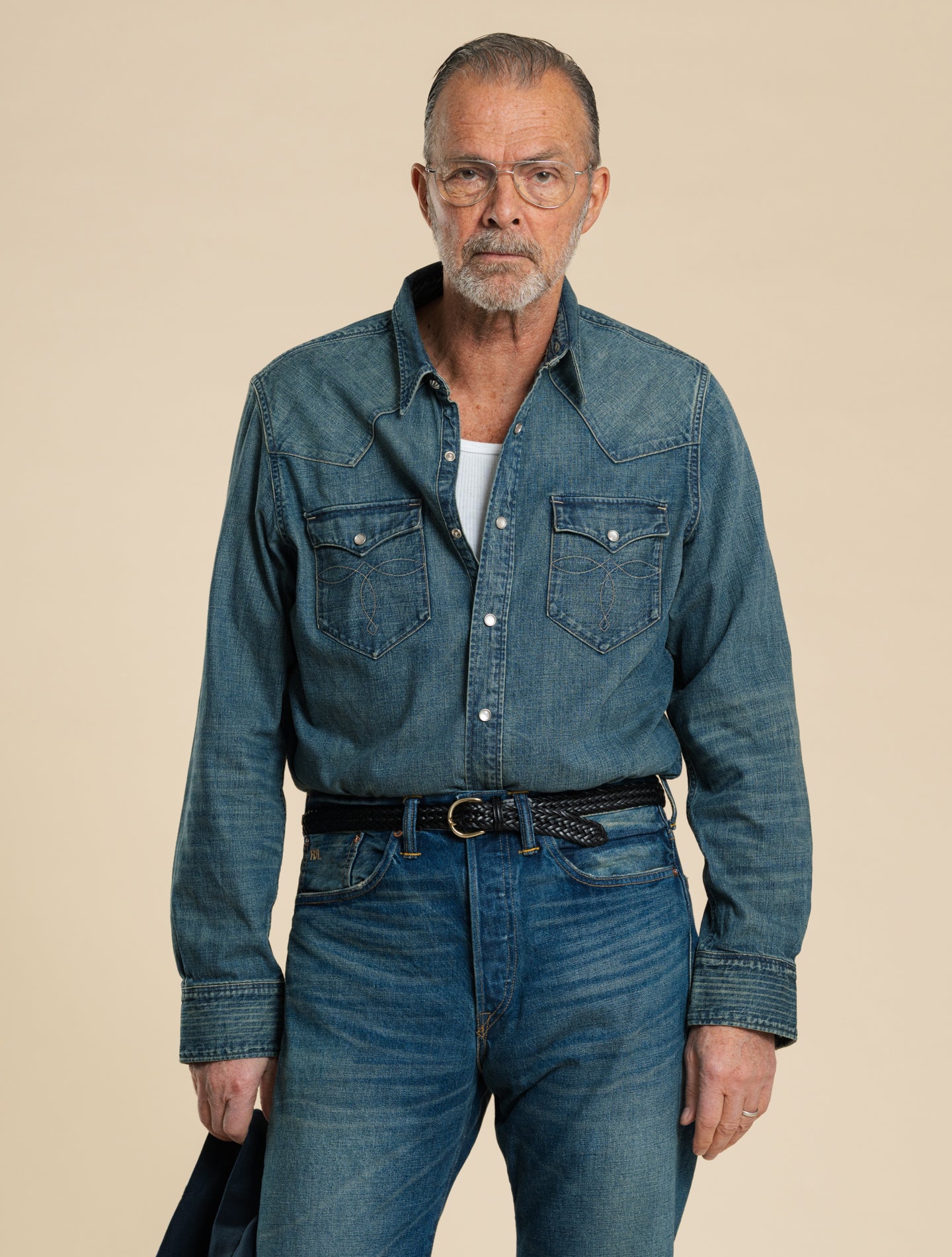 Buffalo West långärmad sportskjorta i denim, mörk tvätt