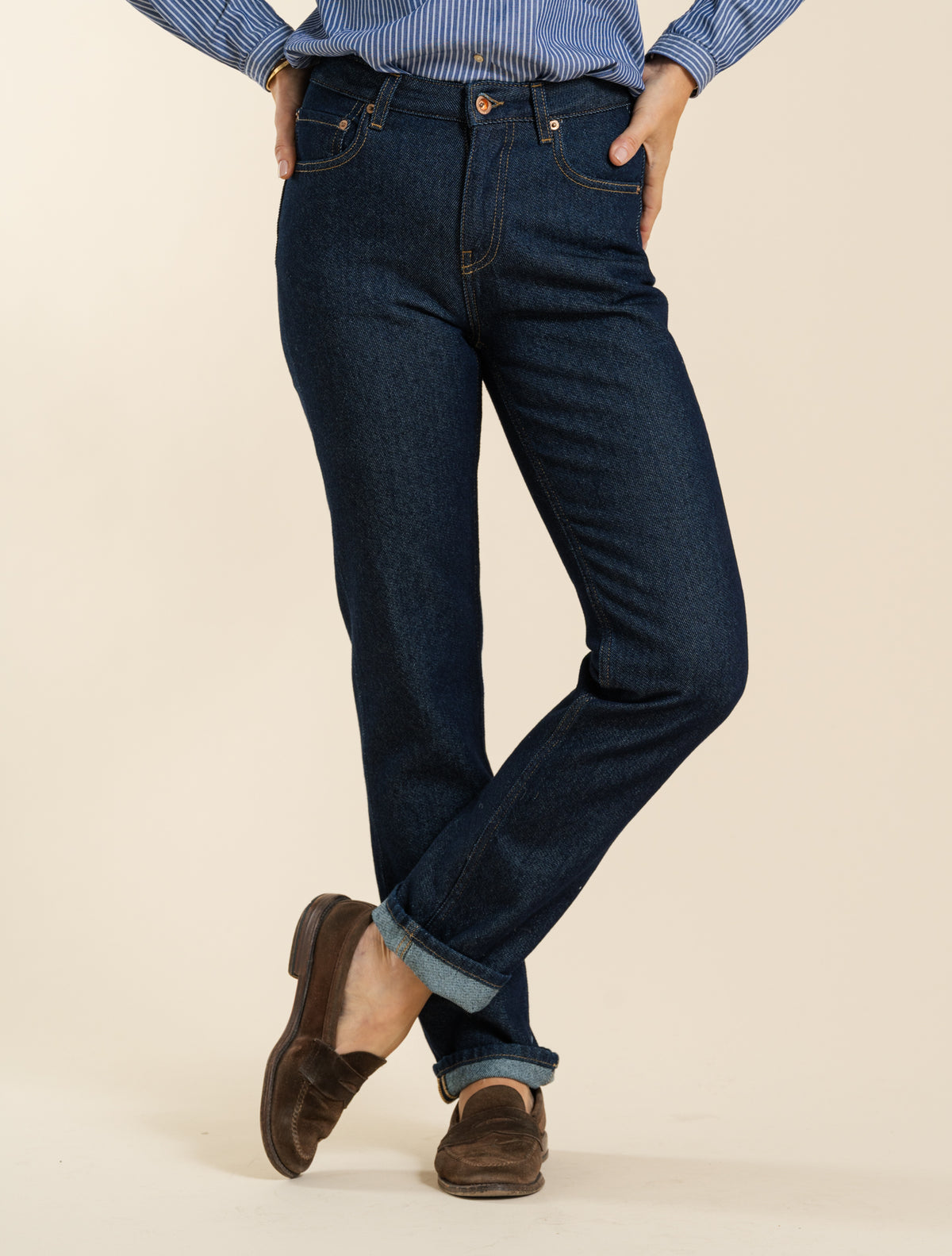 Högmidjade raka jeans, Rinsed