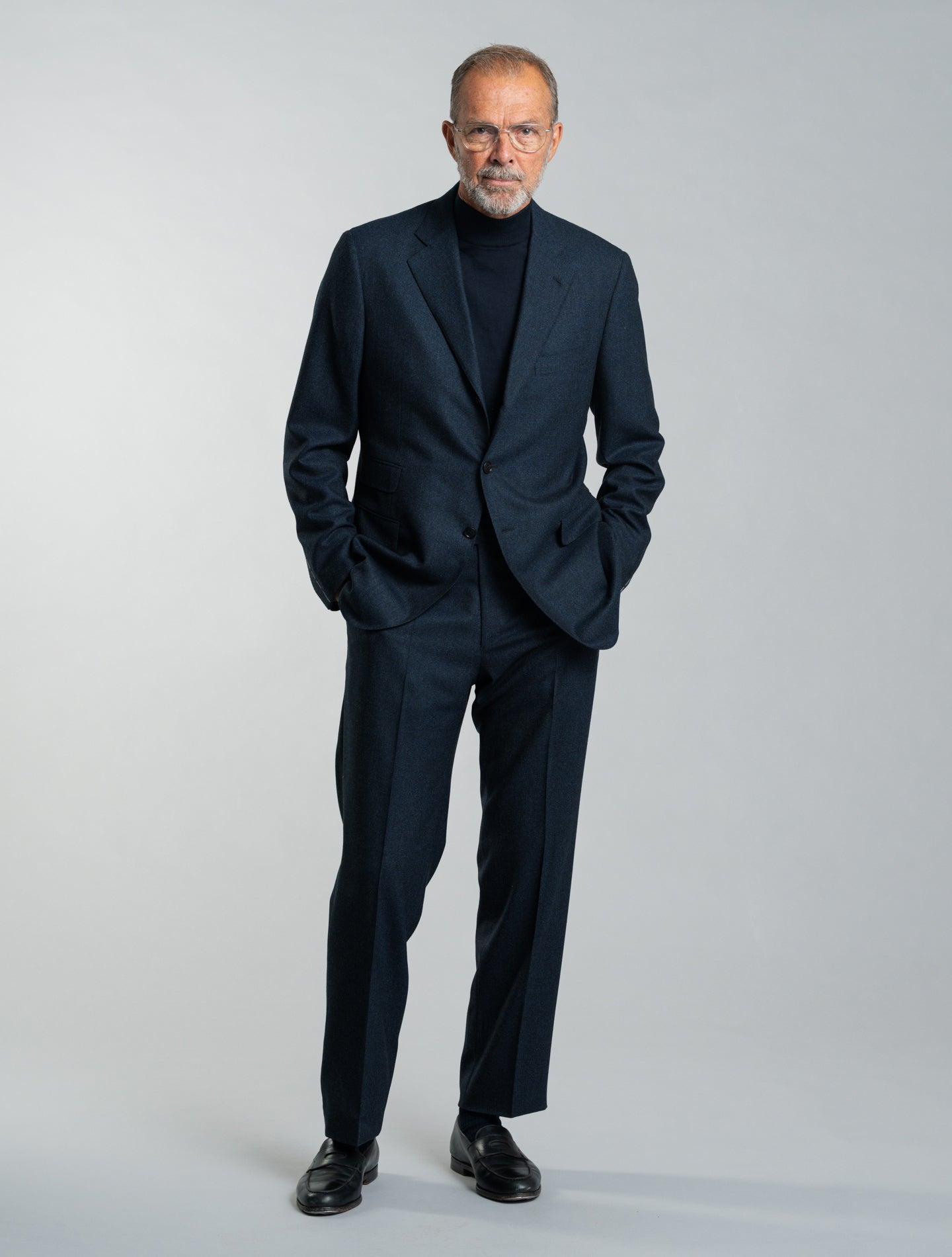 Singel Breasted s130 Wool Microcheck Suit Navy