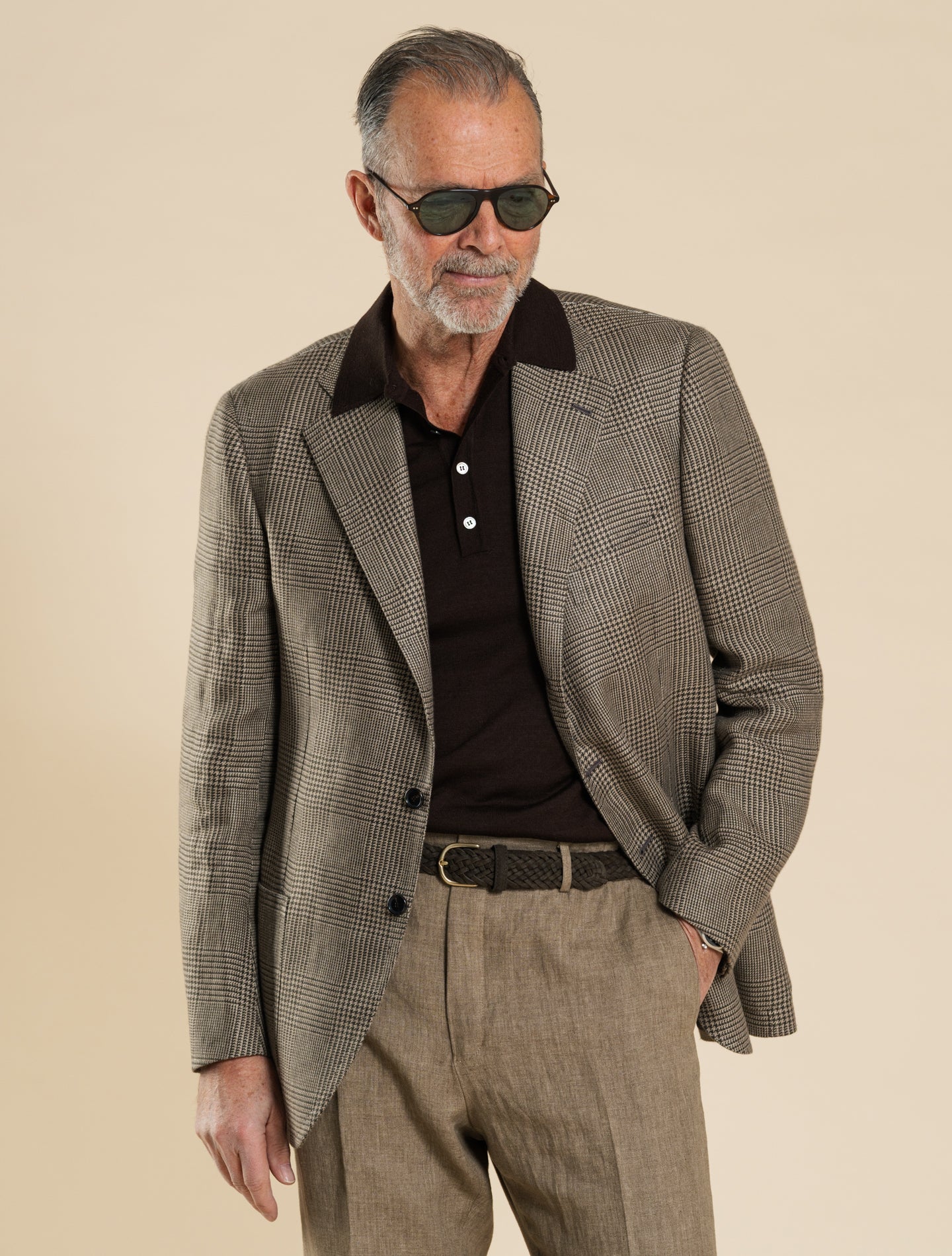 Handgjord enkelknäppt Glencheck-jacka brun