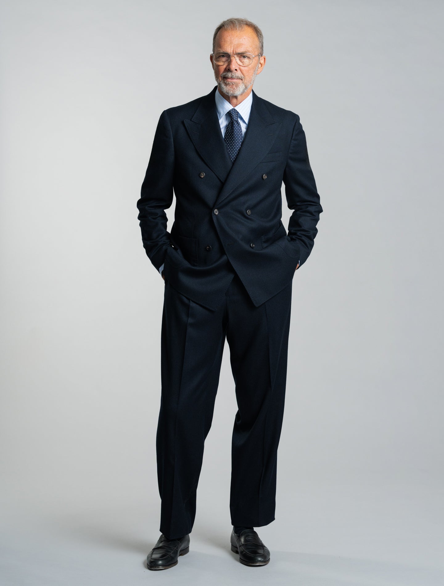Double Breasted Flannel Wool Suit Navy