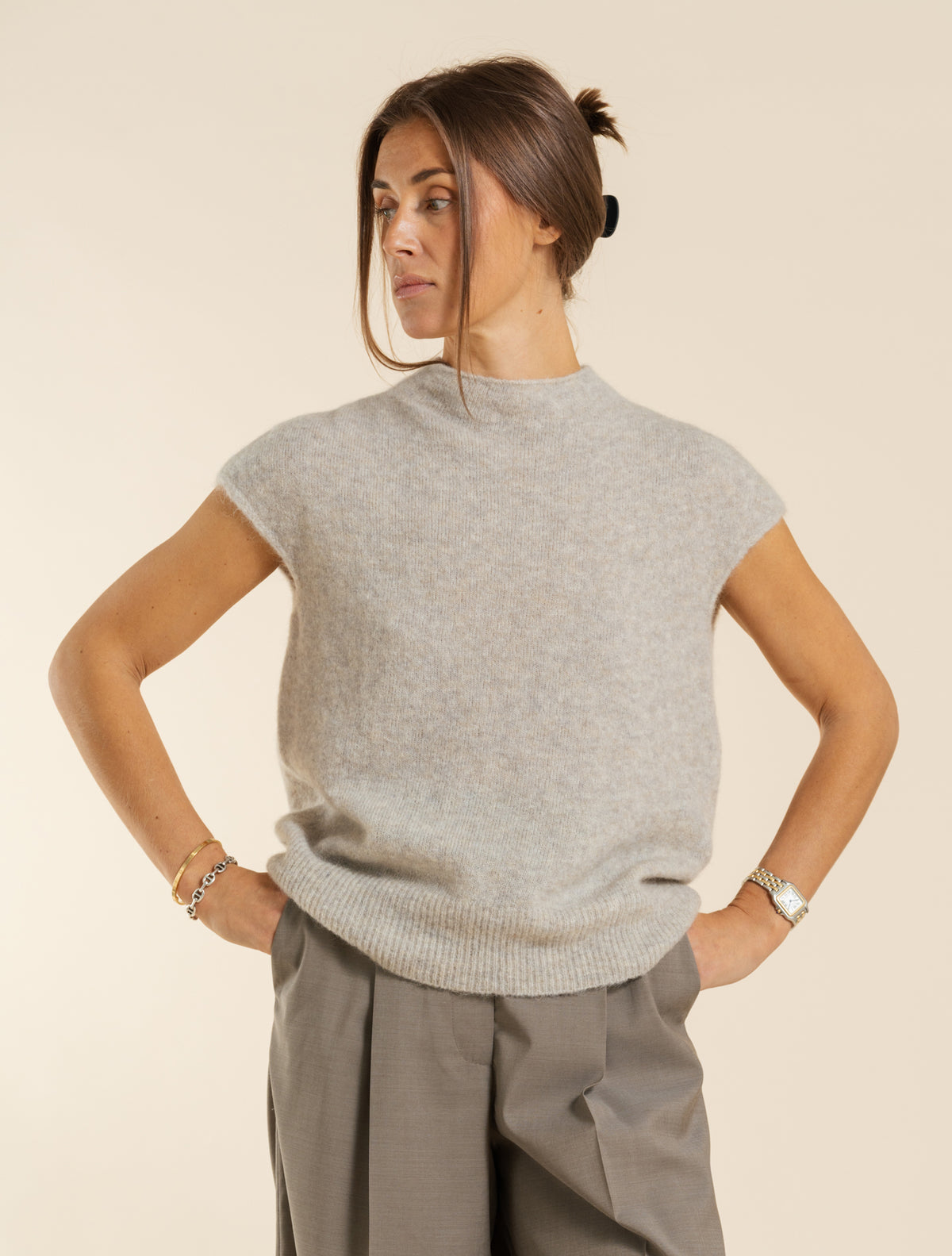 Mohair Mockneck Top Beige