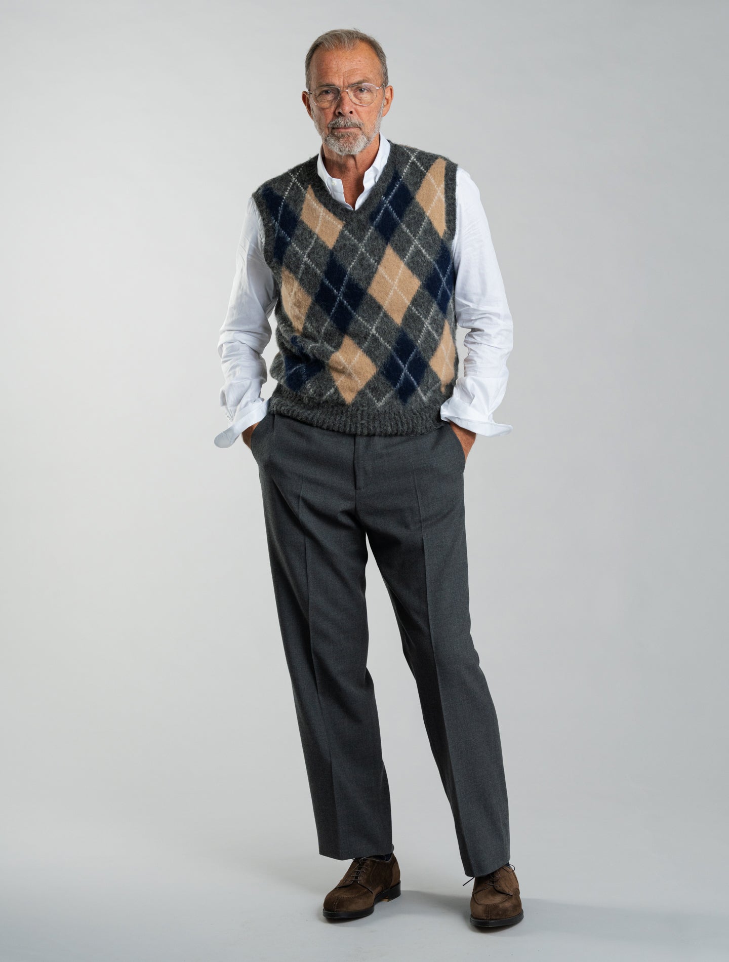 Wool Pattern Slipover Sweater Grey