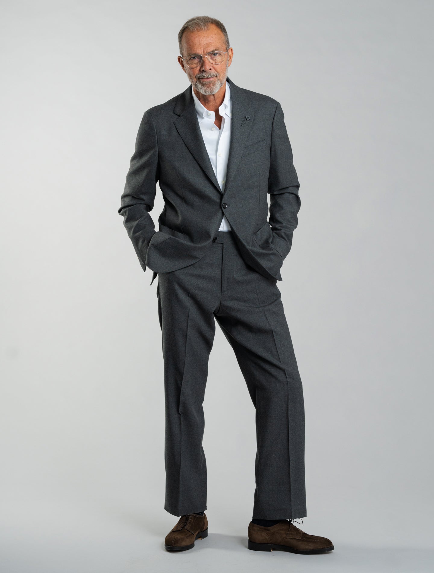 Single Breasted Wool Flannel Suit Grey