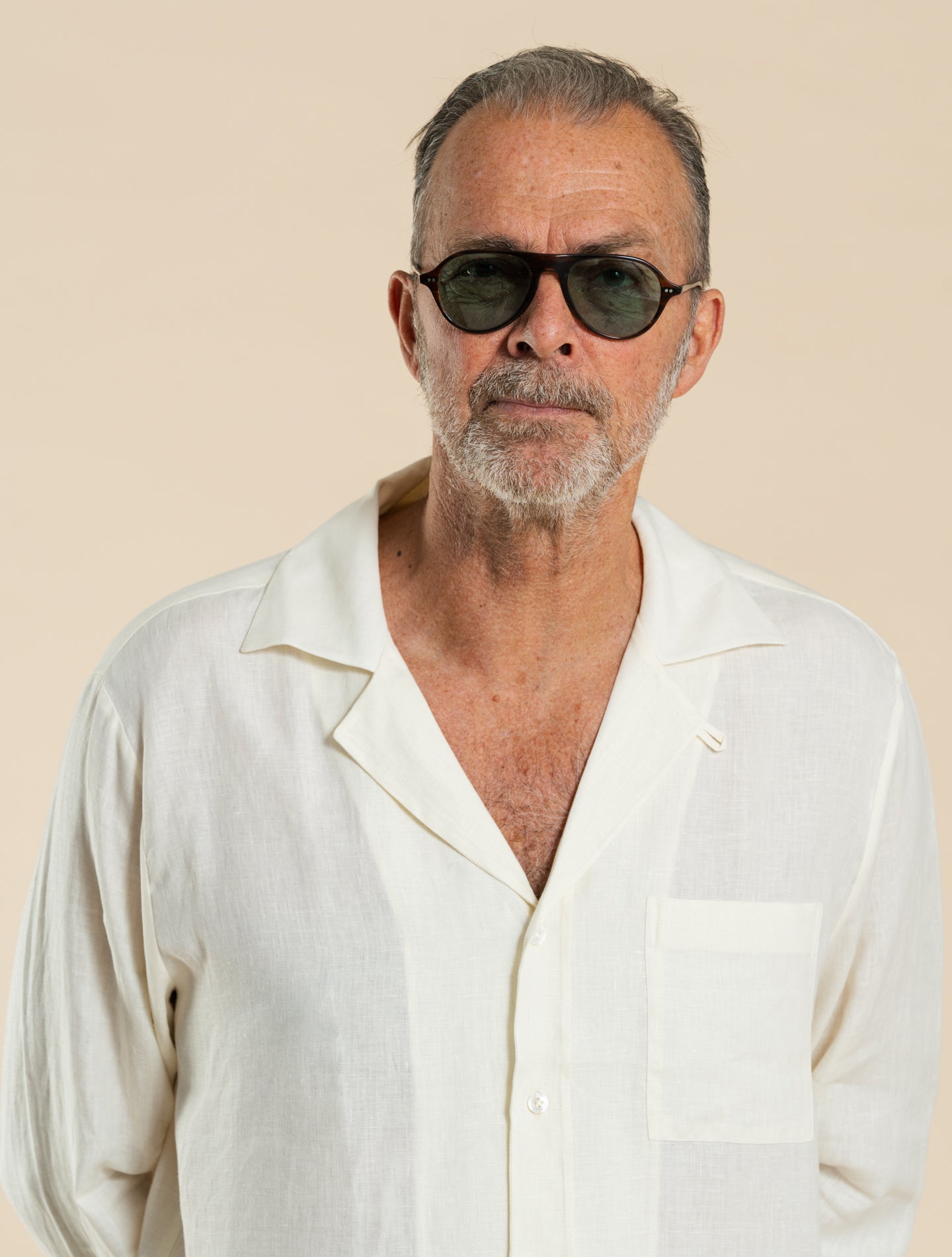 Camp Collar Linen Shirt Off White