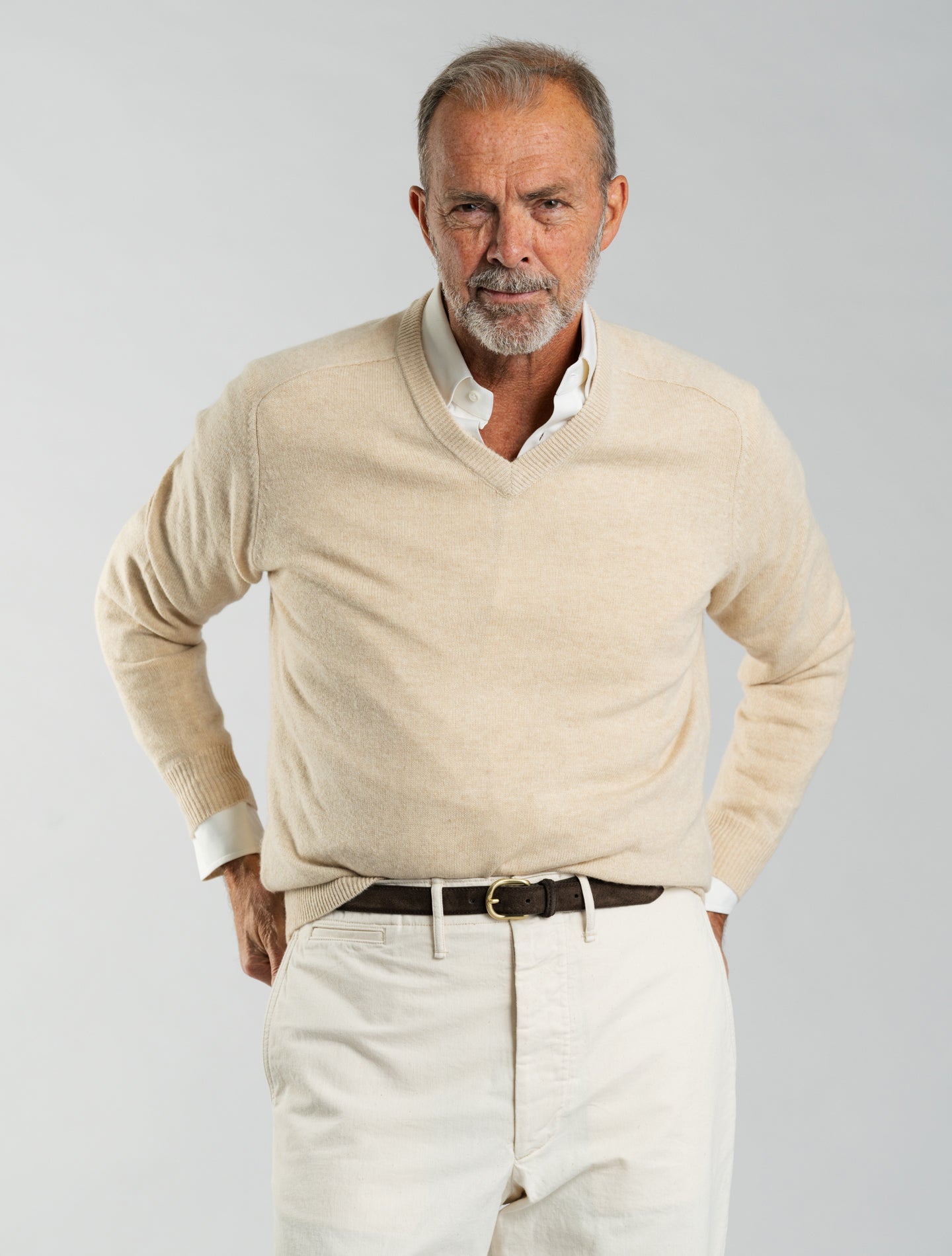 V-neck Saddle Shoulder Sweater Natural