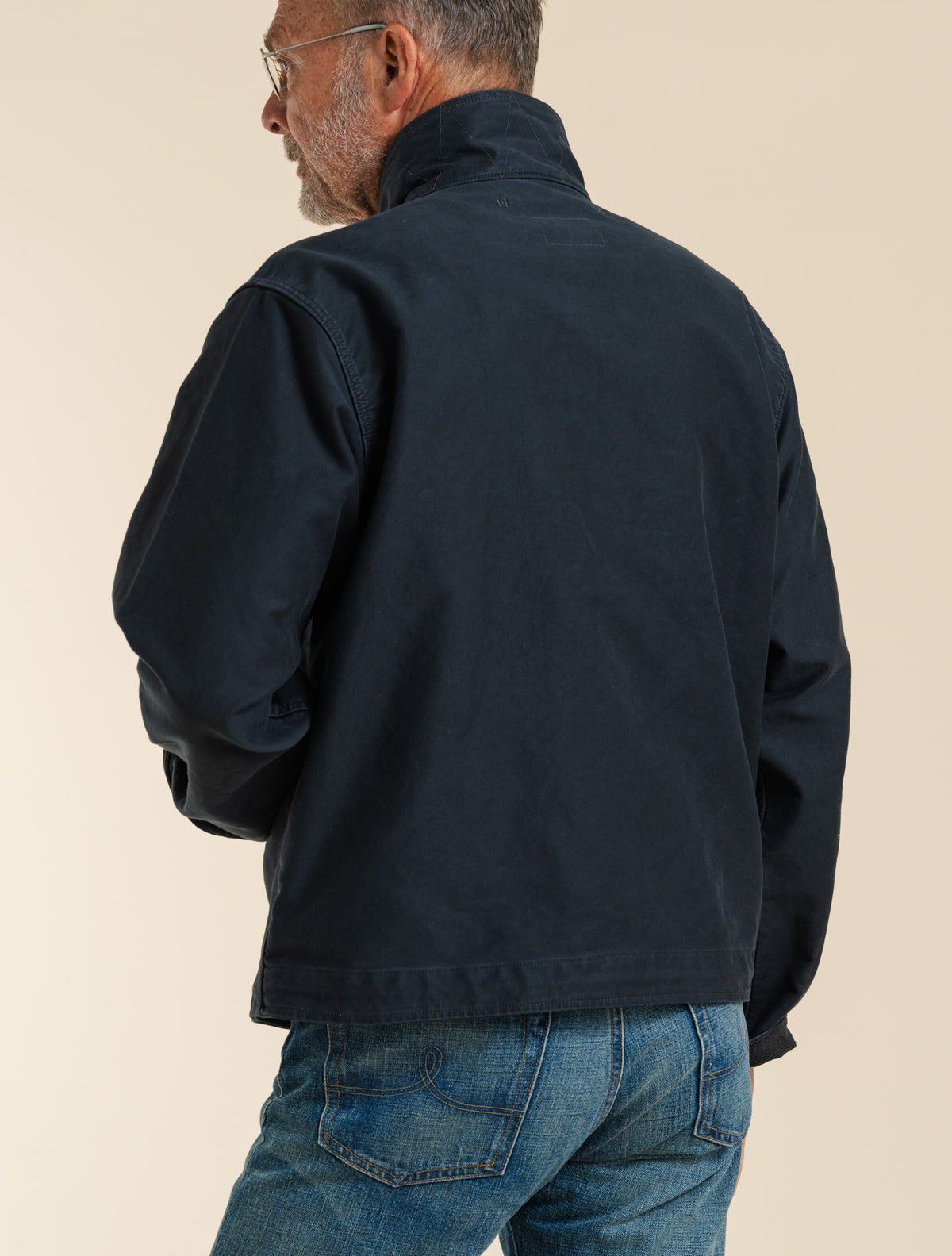 Corduroy-Collar Cotton Deck Jacket Dark Navy