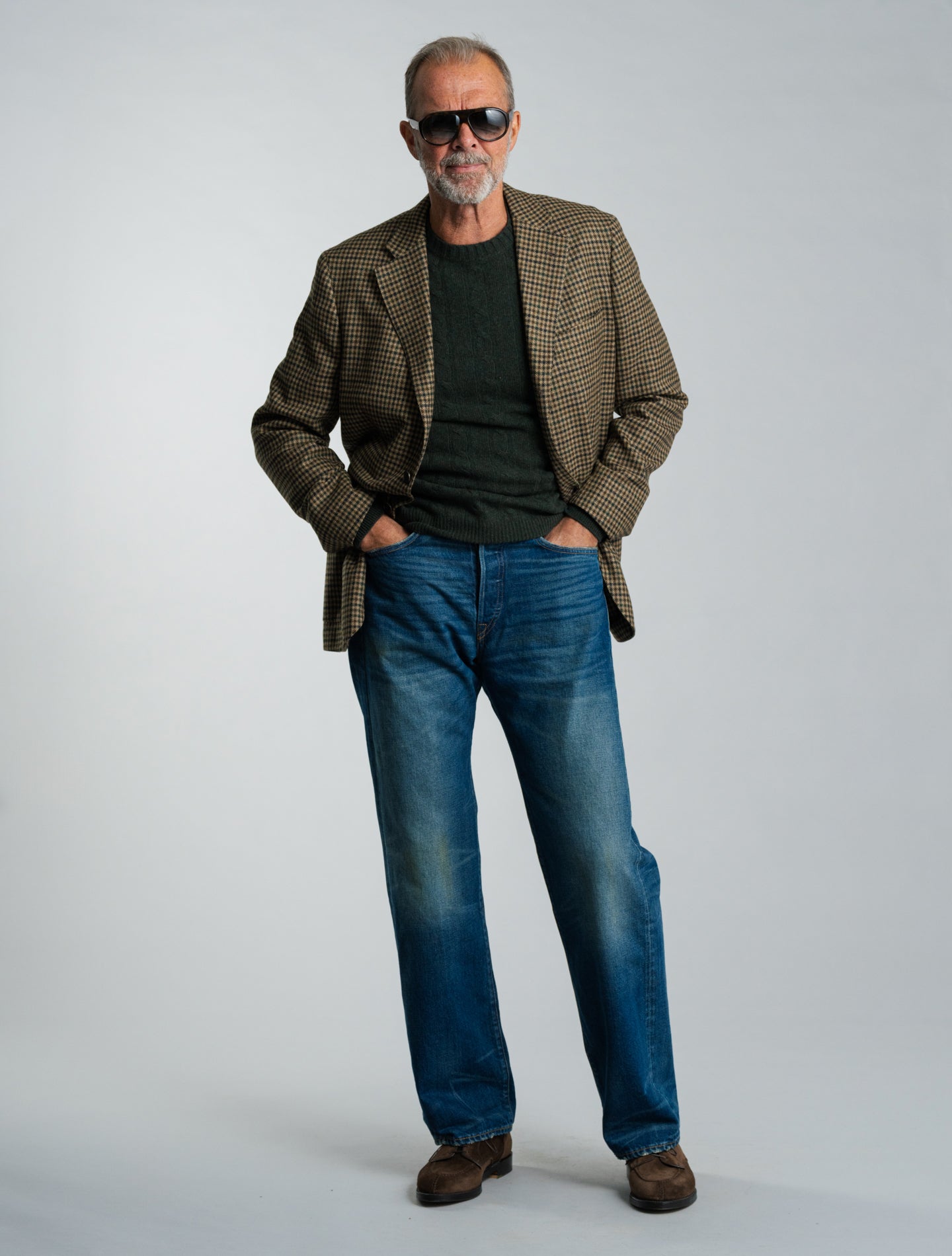 Single Breasted Gun Club Wool Cashmere Jacket Beige