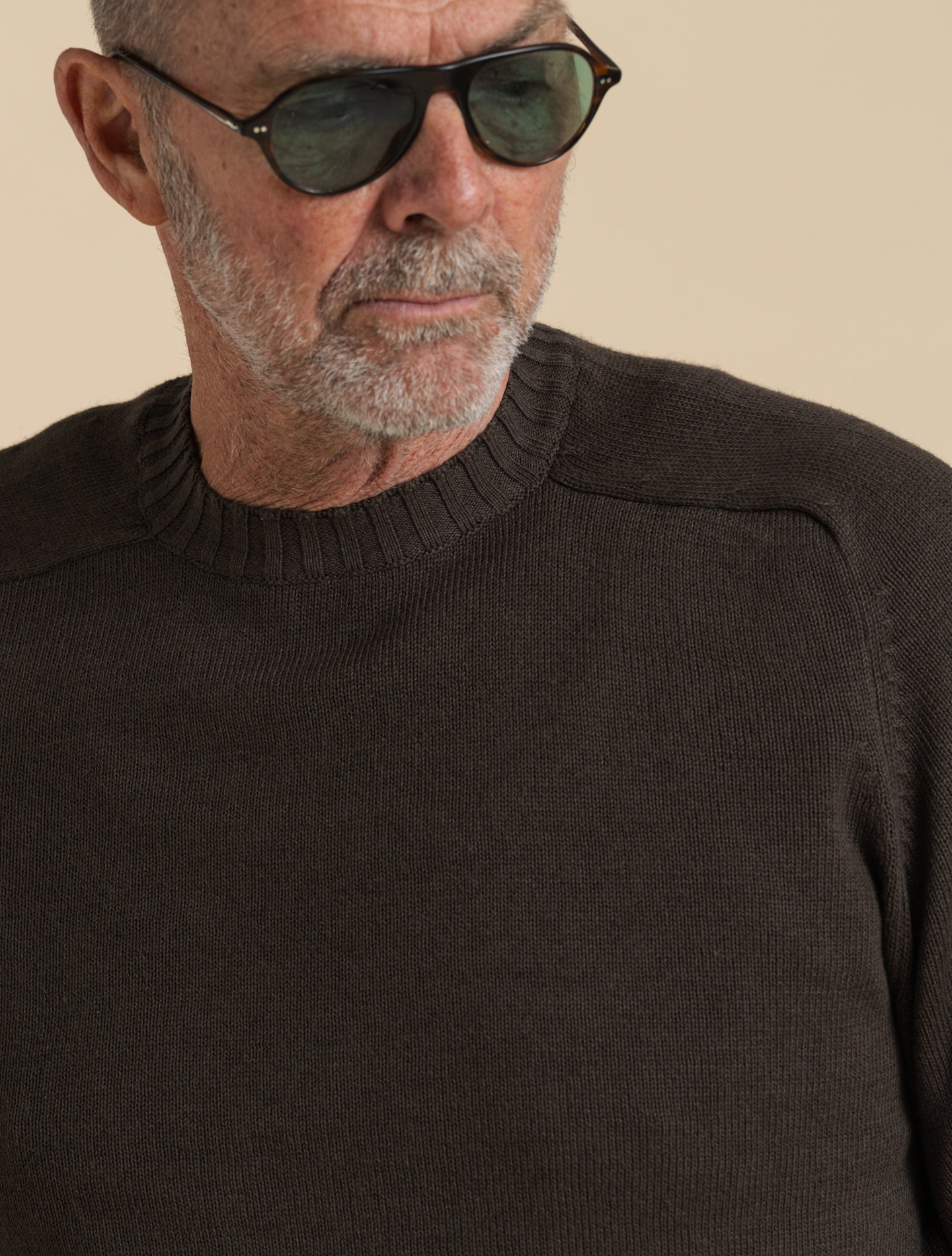 Cotton Cashmere Saddle Shoulder Crewneck Brown