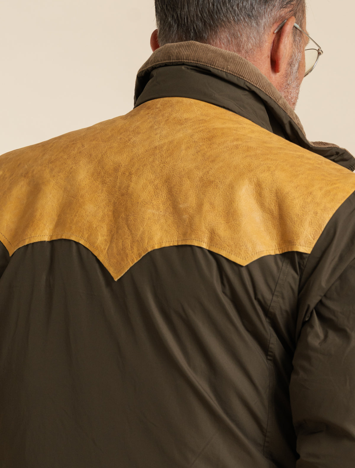 Leather-Yoke Western Jacket Dark Olive