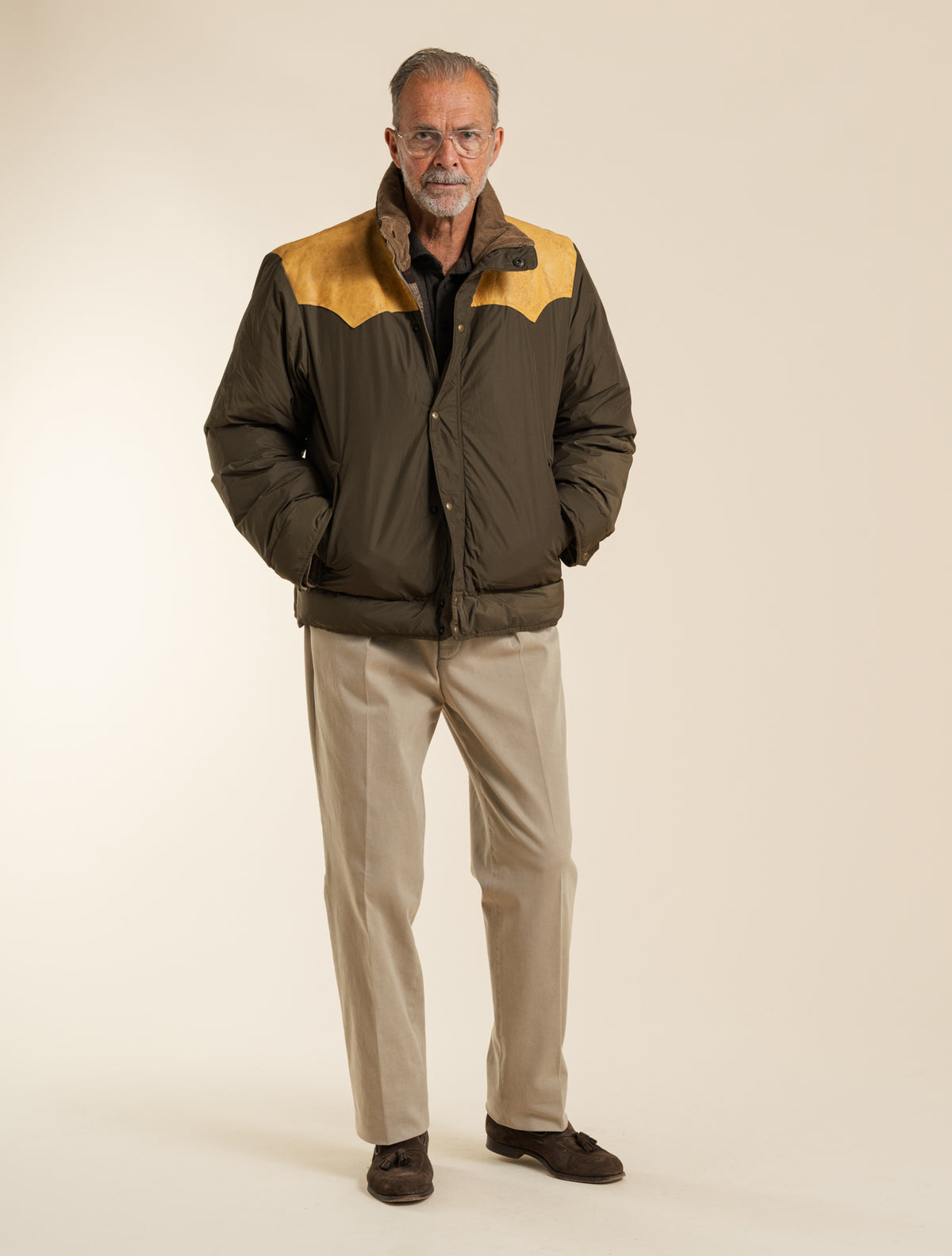 Leather-Yoke Western Jacket Dark Olive