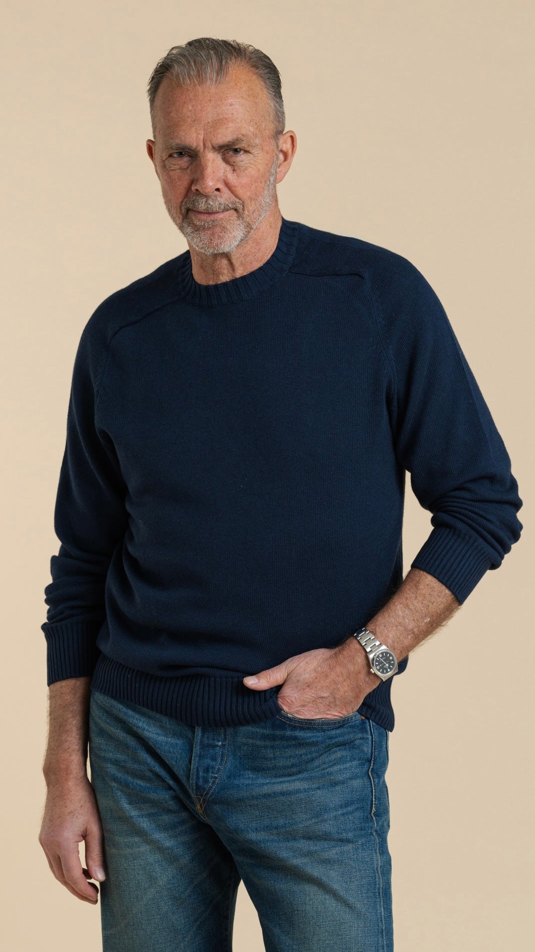 Morgano Cotton Cashmere Crewneck Navy | Refined Knitwear | Gabucci