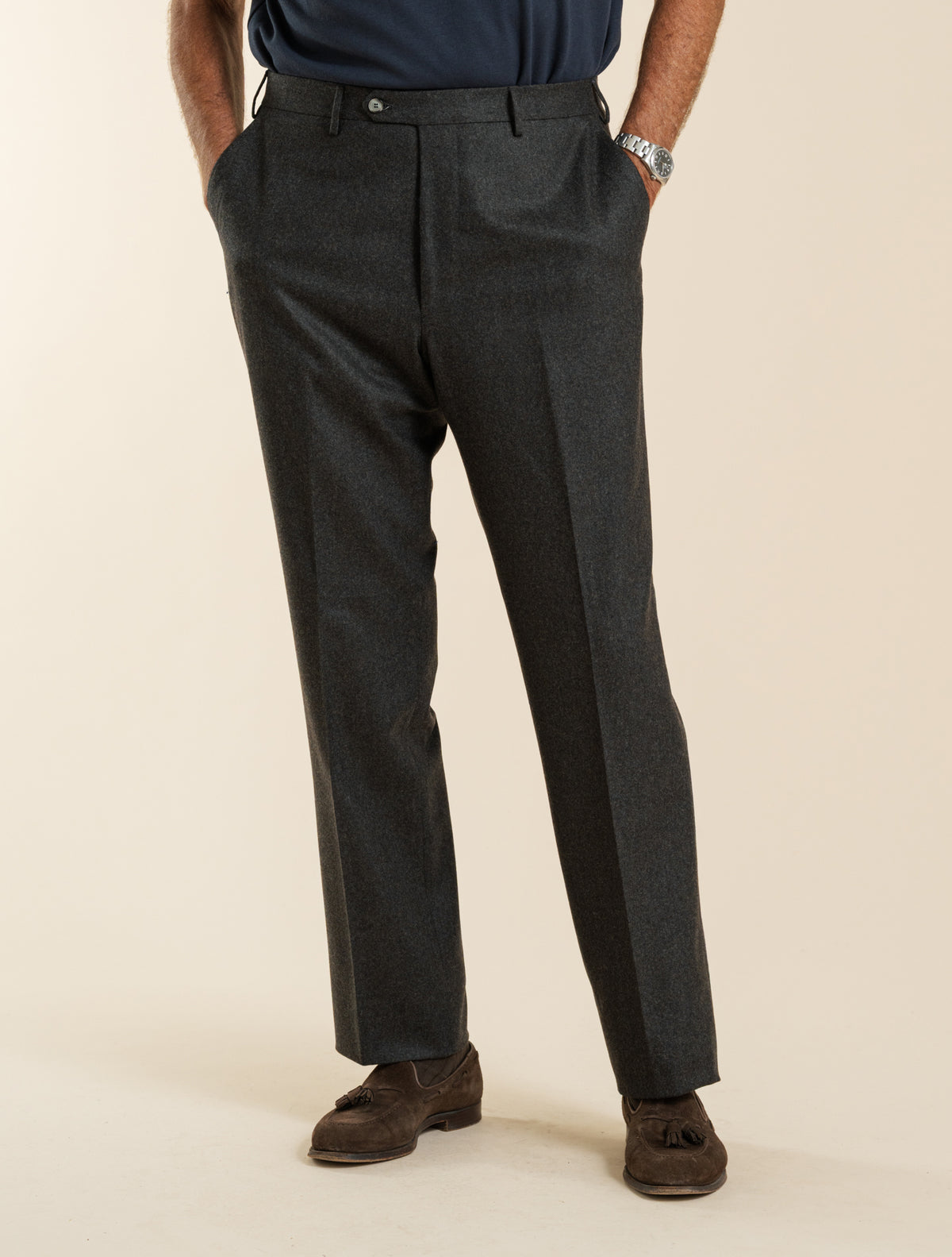 Flatfront-Hose aus Flanell aus Wolle, 130er, Braun