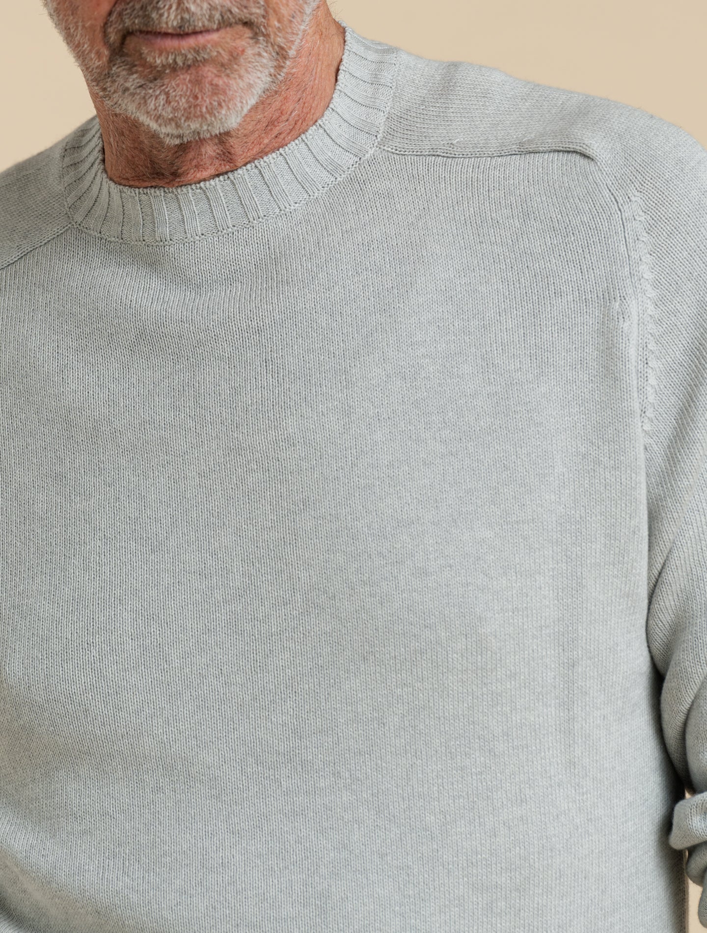 Cotton Cashmere Saddle Shoulder Crewneck Greige