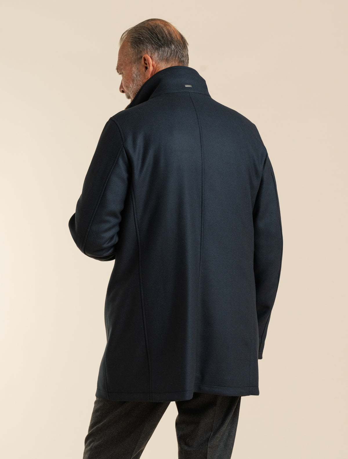 Wool Twill Eco Fur Carcoat Navy