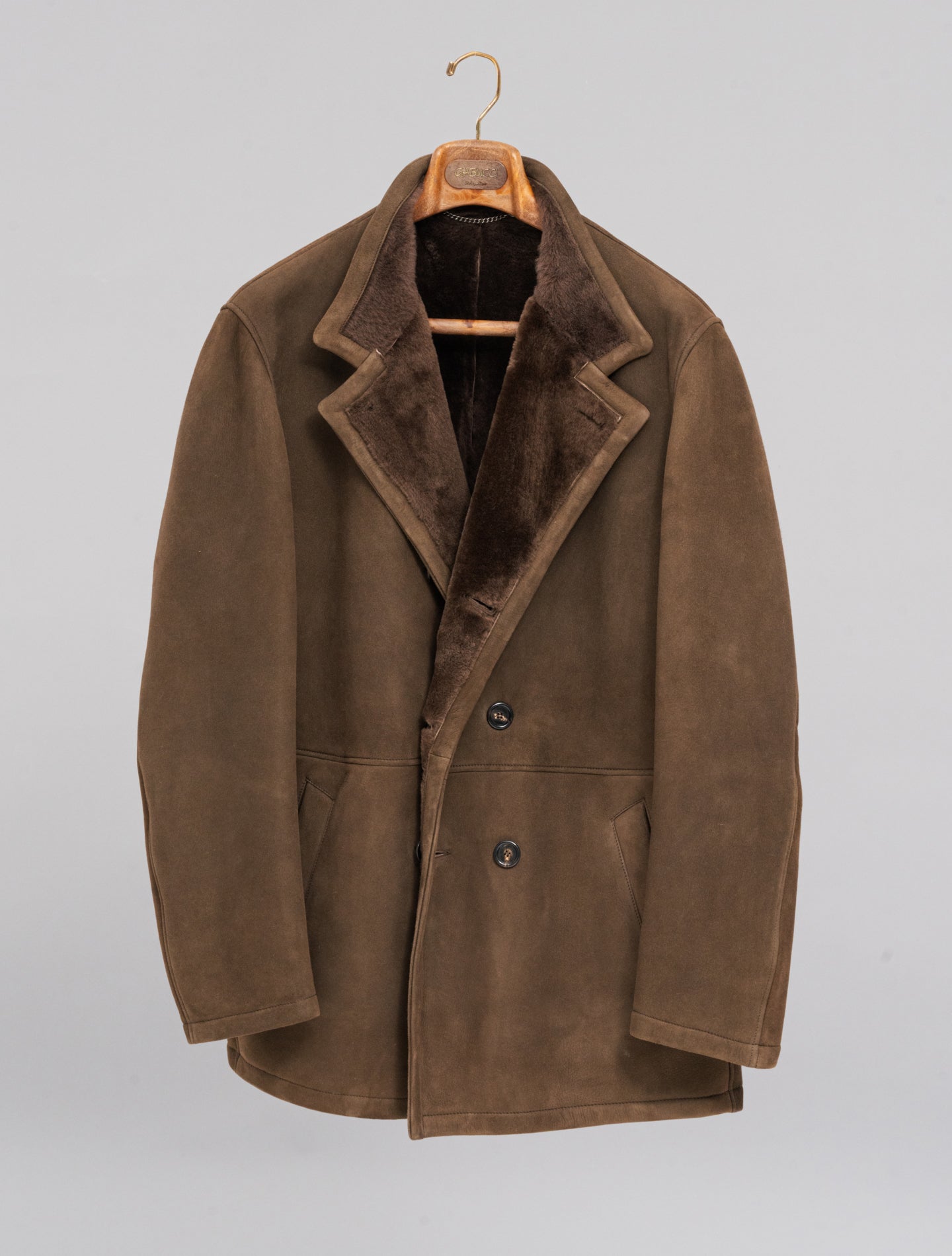Double Breasted Shearling Jacket Brown