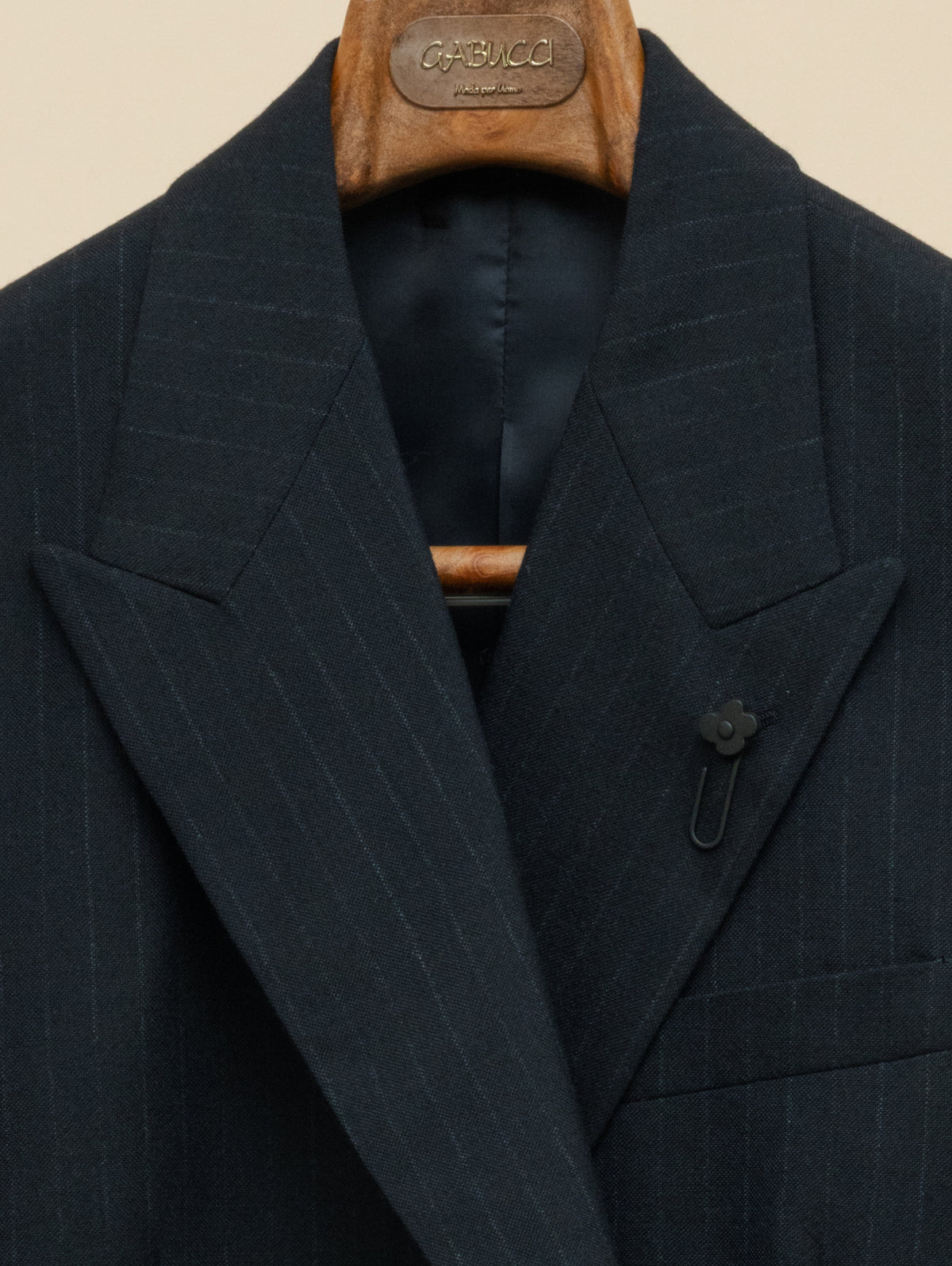 Double Breasted High Twist Wool Suit Dark Navy