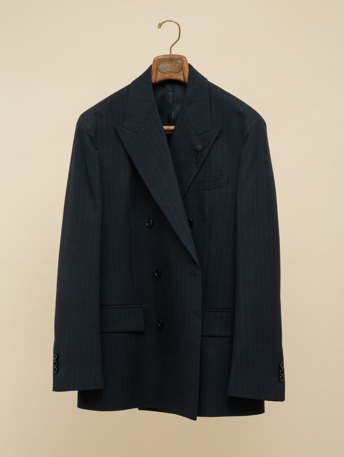 Double Breasted High Twist Wool Suit Dark Navy