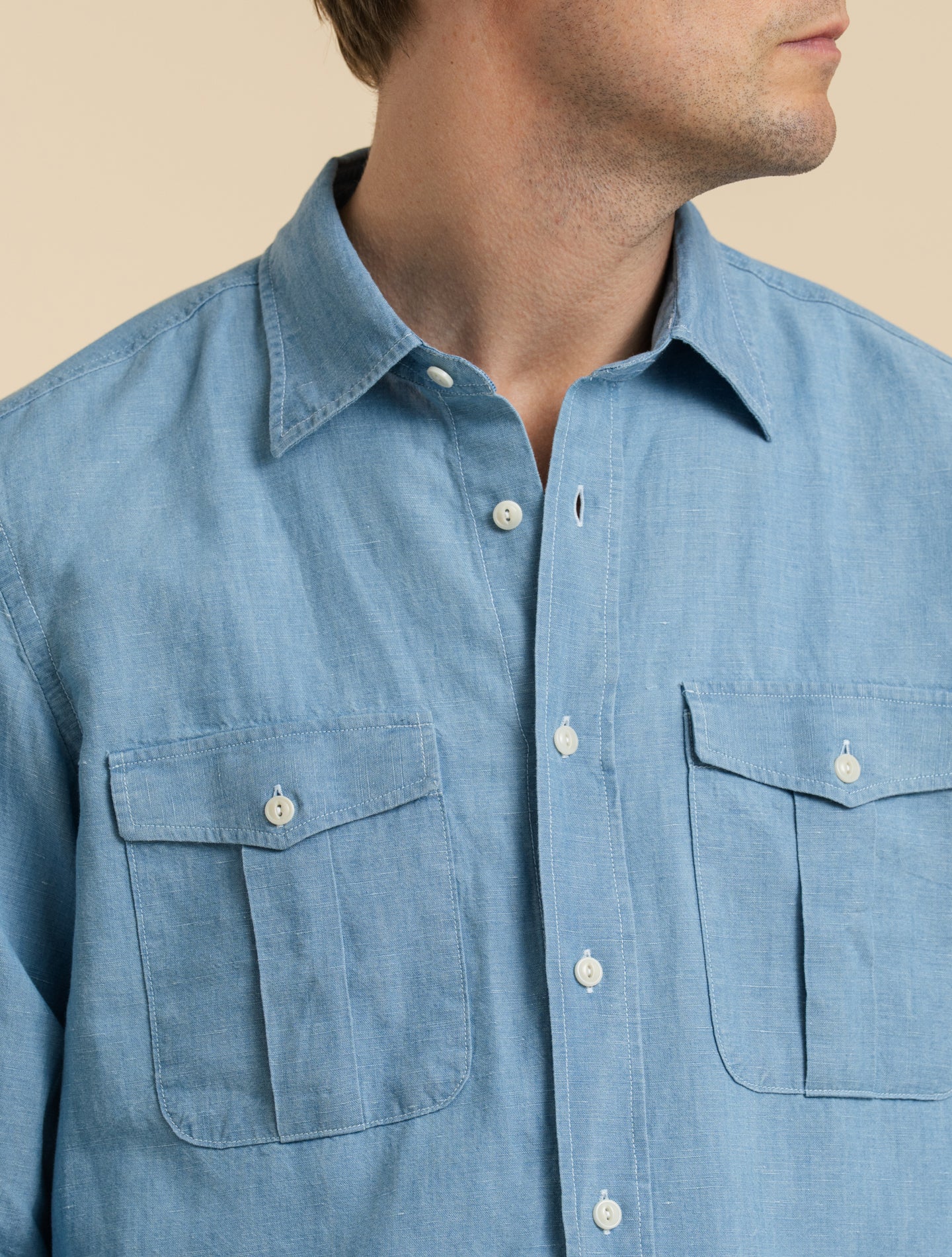 Japansk Chambray Utility Skjorta Blå