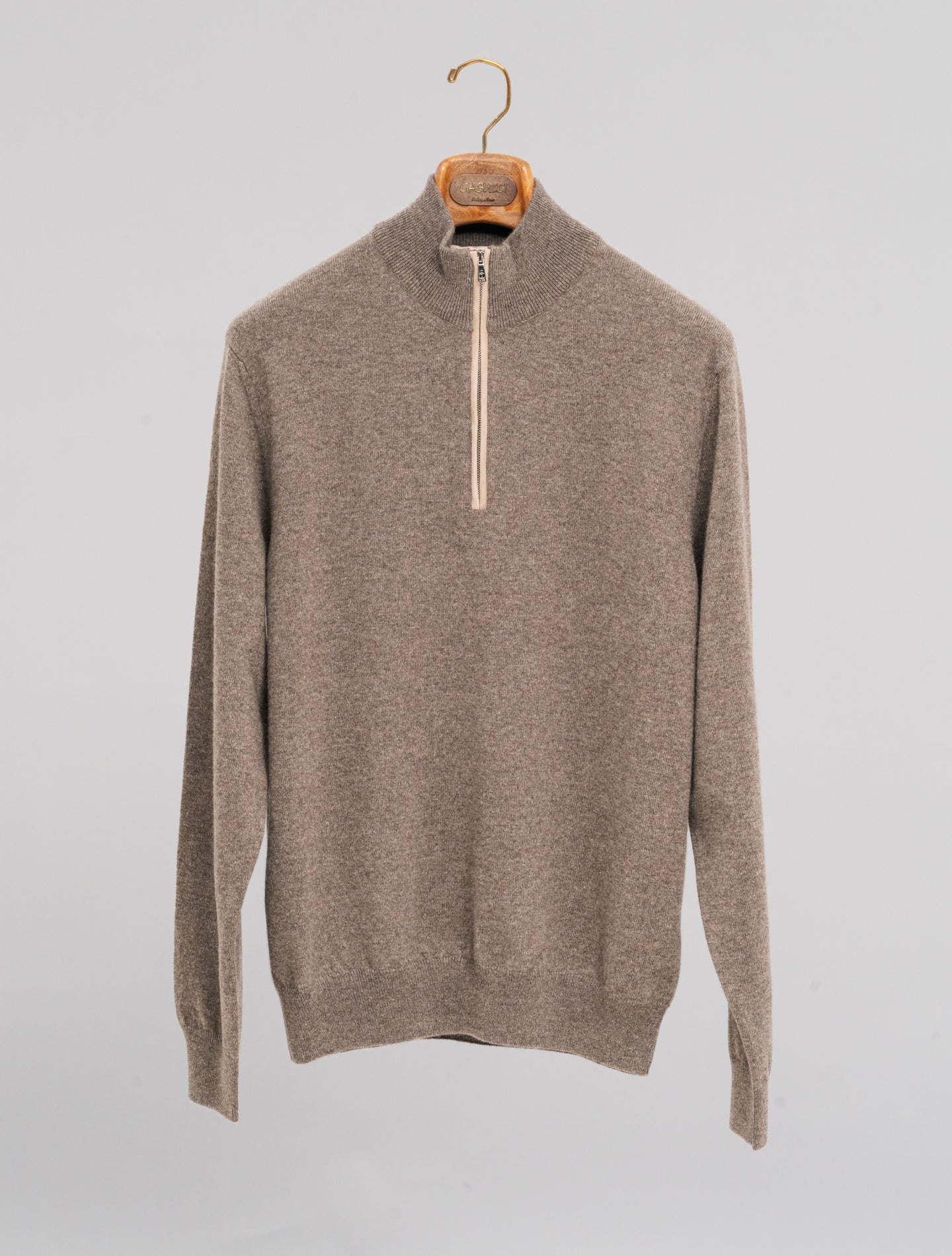 Cashmere 1/4 Zip Knitted Sweater Brown