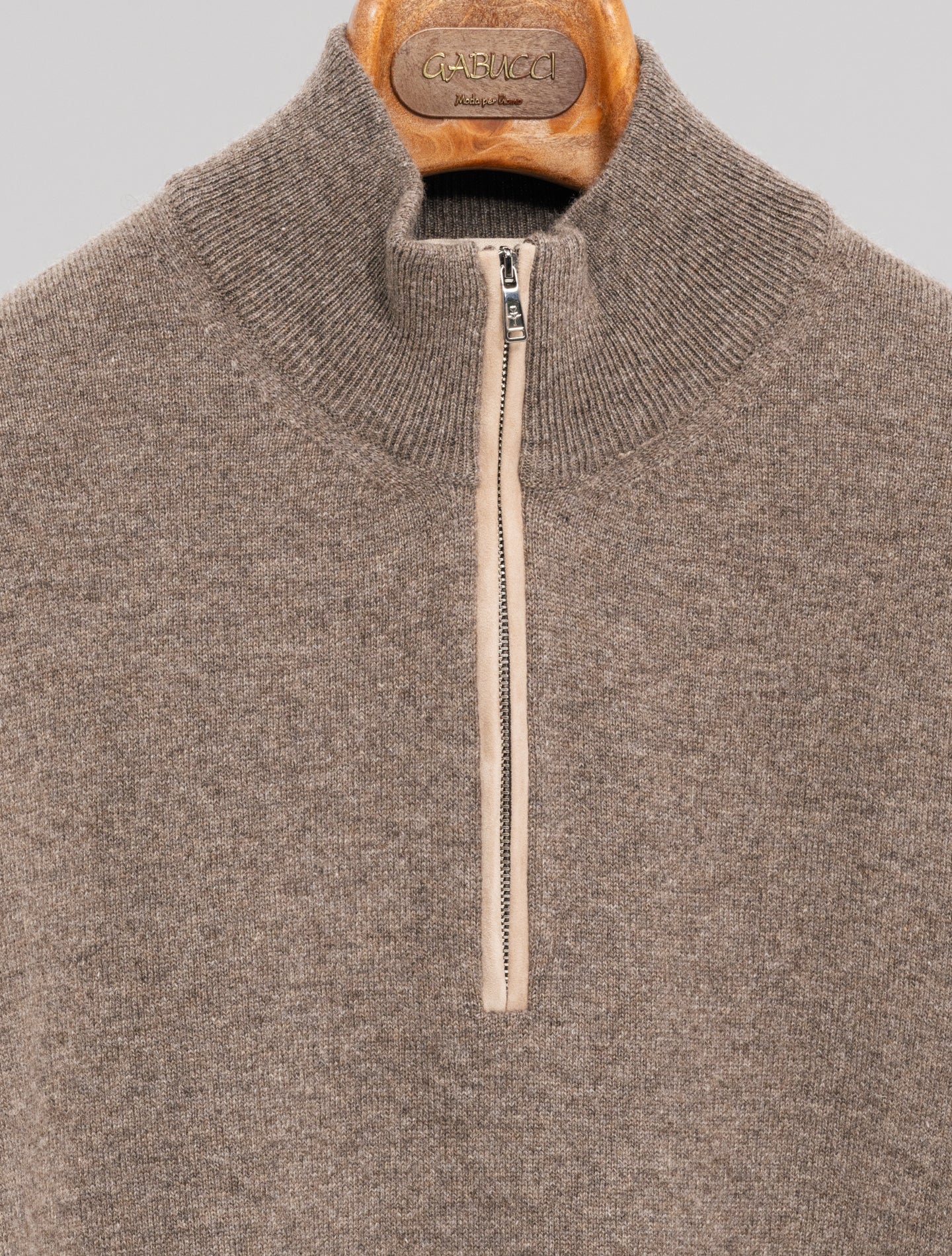 Cashmere 1/4 Zip Knitted Sweater Brown