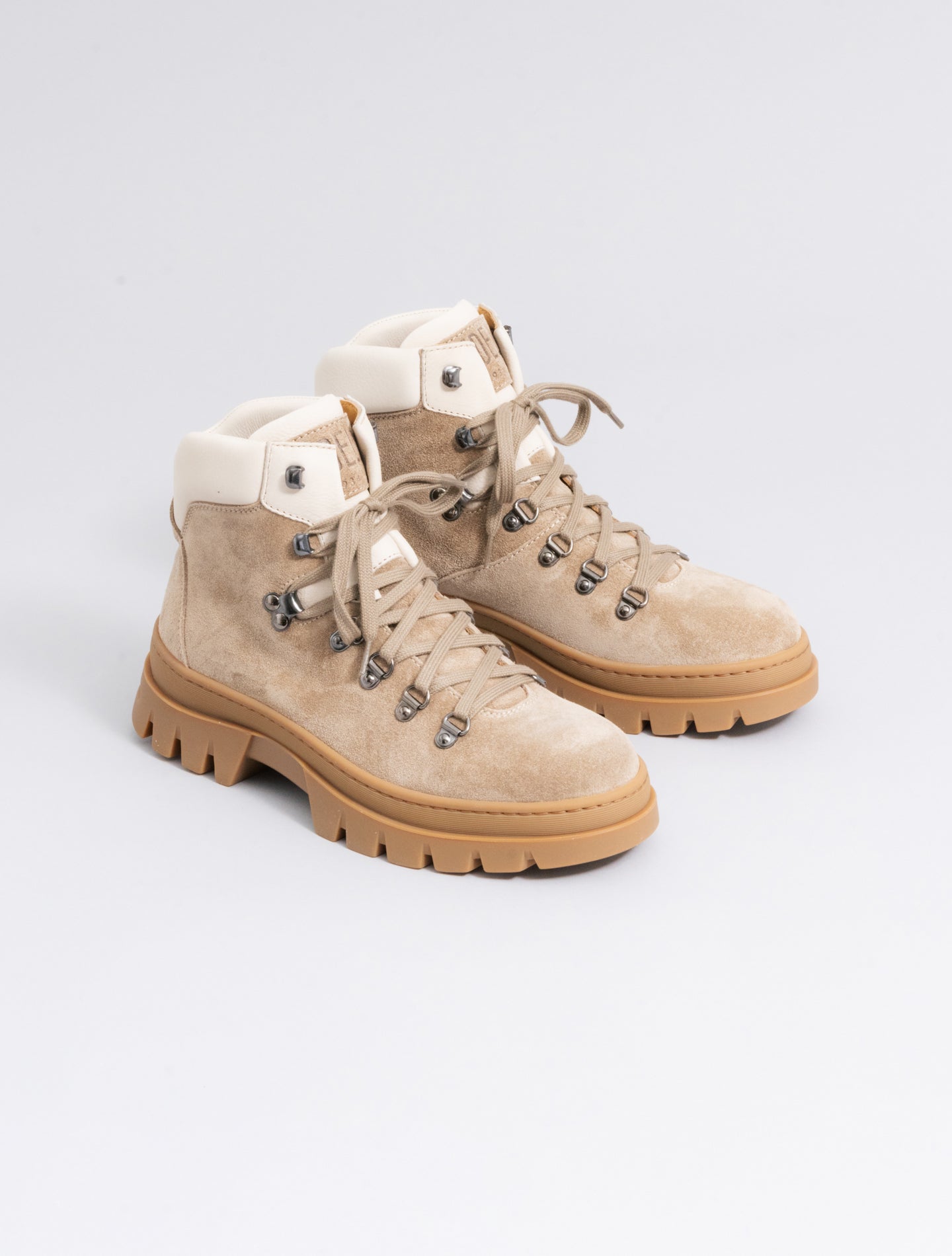 Suede Lace Boots Beige