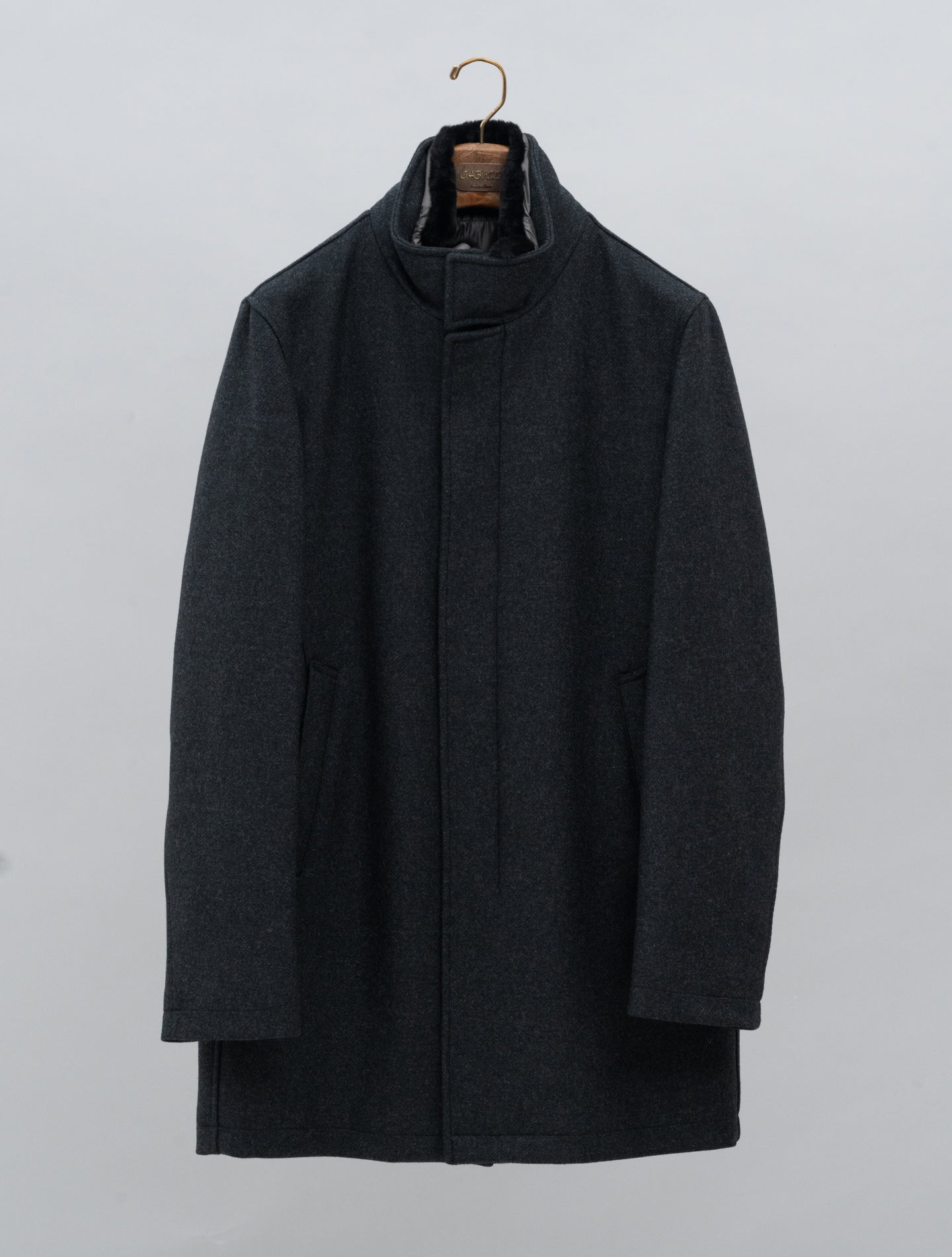 Wool Twill Eco Fur Carcoat Grey