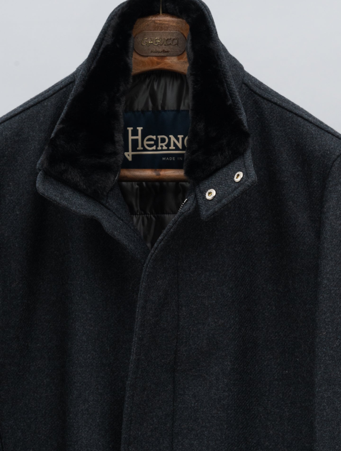 Wool Twill Eco Fur Carcoat Grey