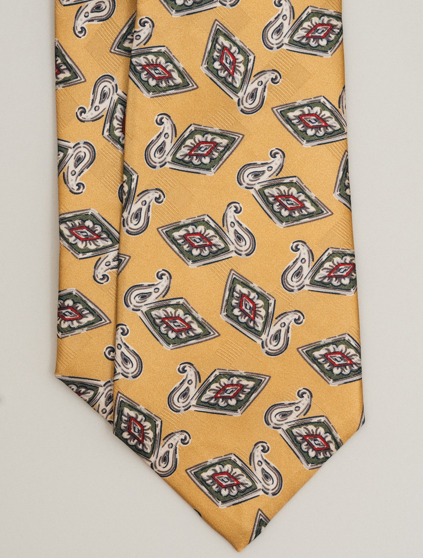 Handmade Print Silk Cquard Tie Mustard Yellow
