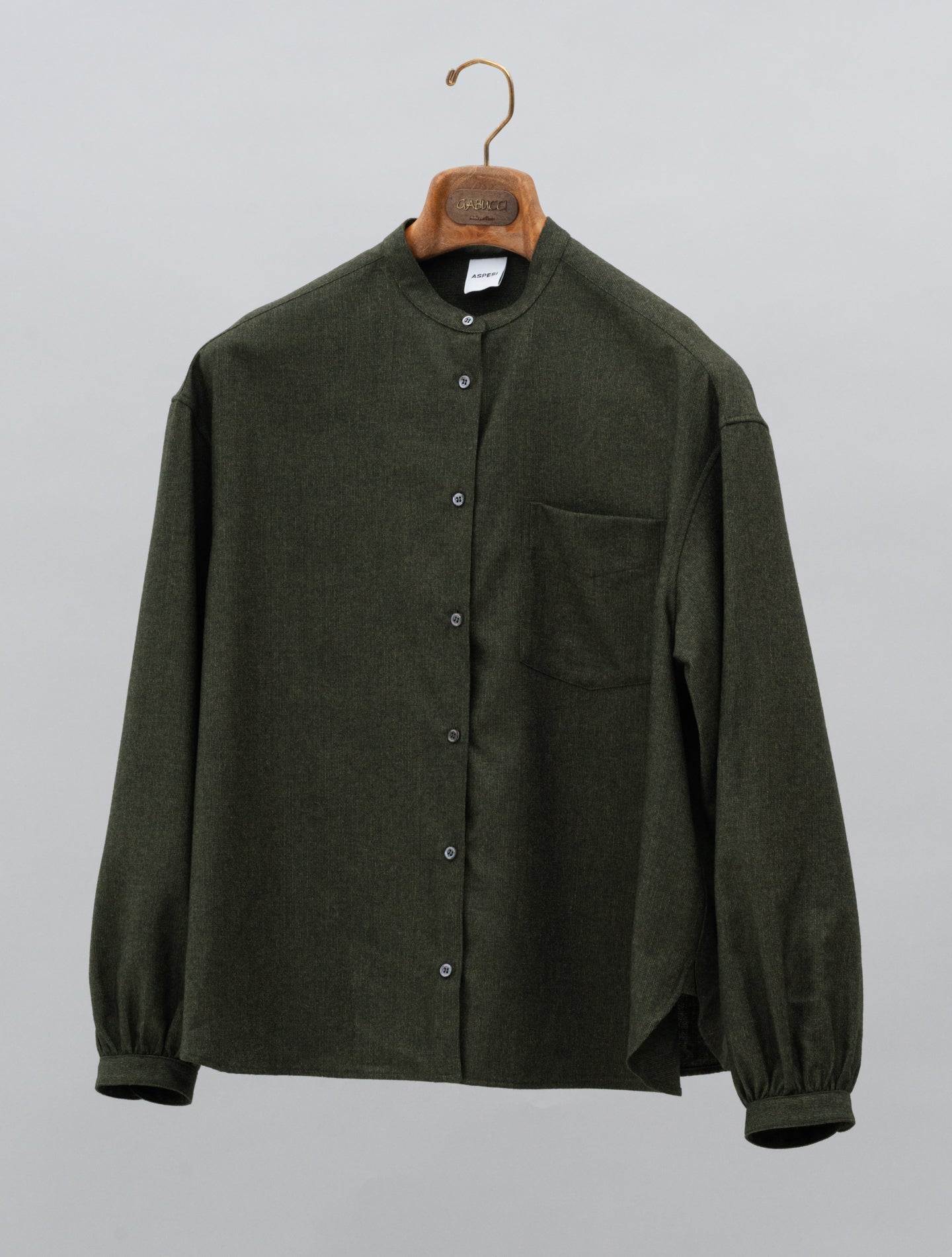 Wool Mandarin Collar Shirt Military