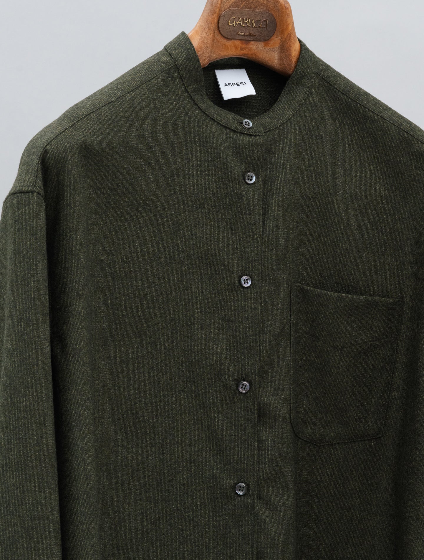 Wool Mandarin Collar Shirt Military