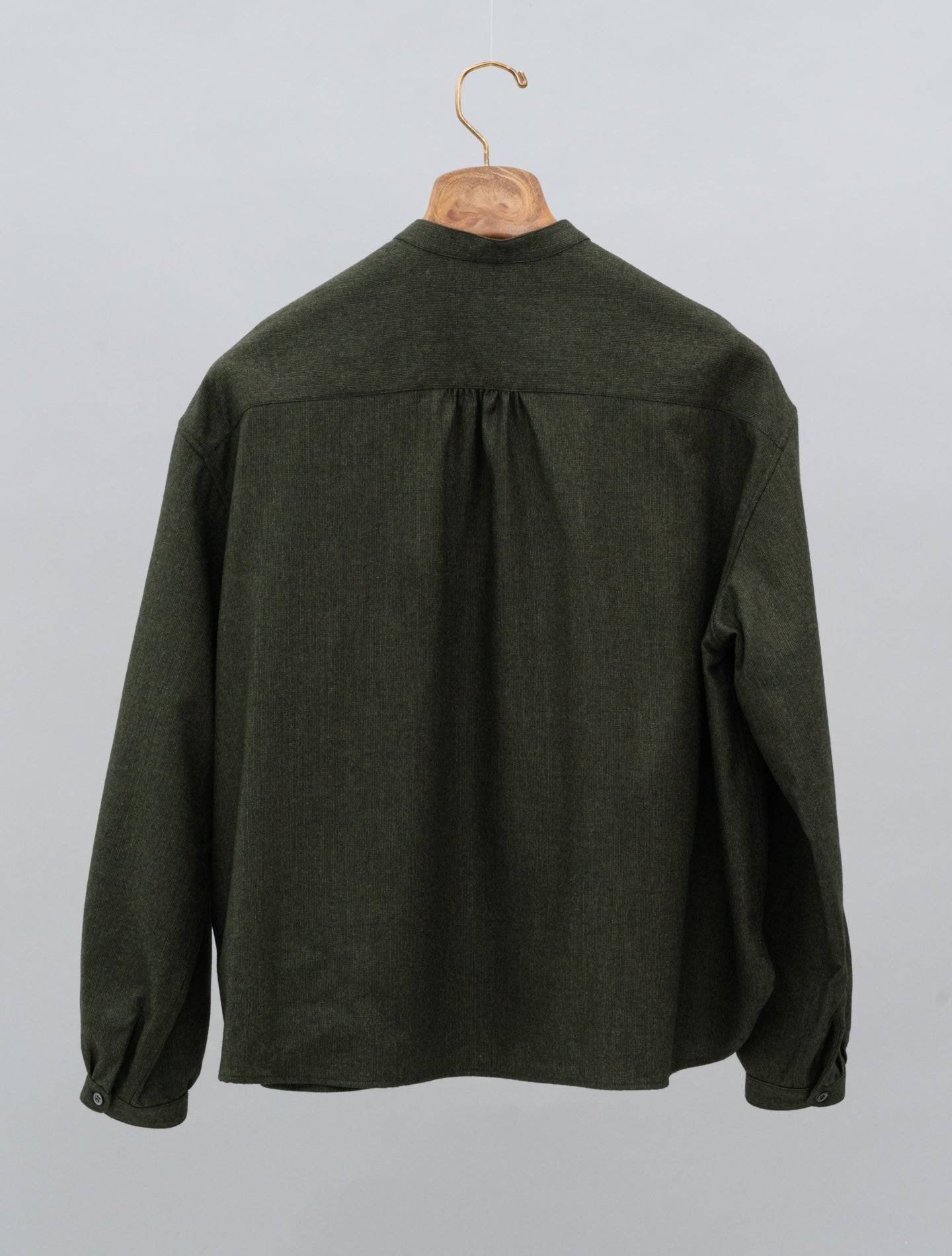 Wool Mandarin Collar Shirt Military