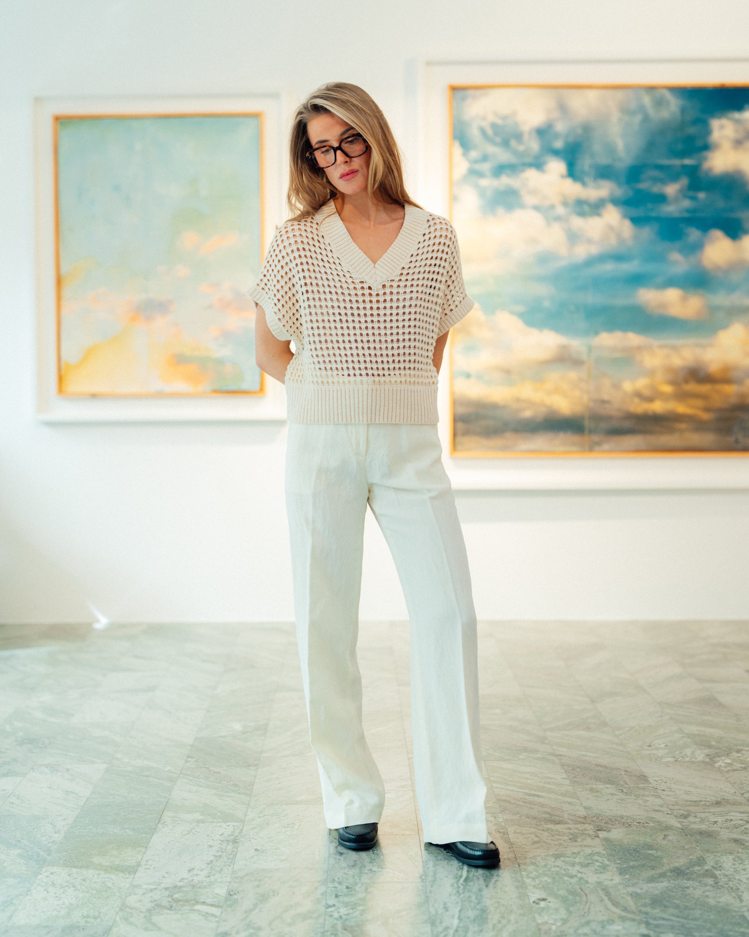 Viscose Linen Straight Leg Trousers - AA Capsule Collection Natural