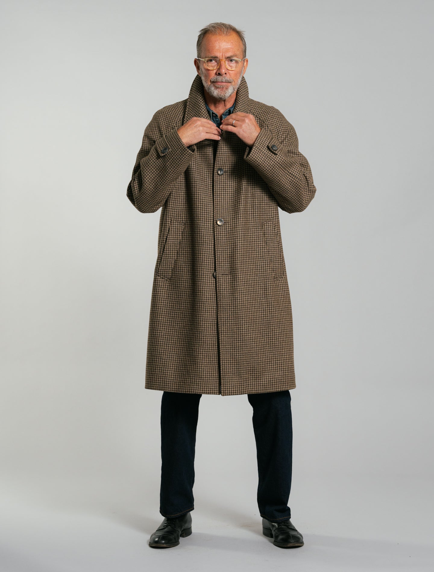 Houndstooth Raglan Wool Coat Brown