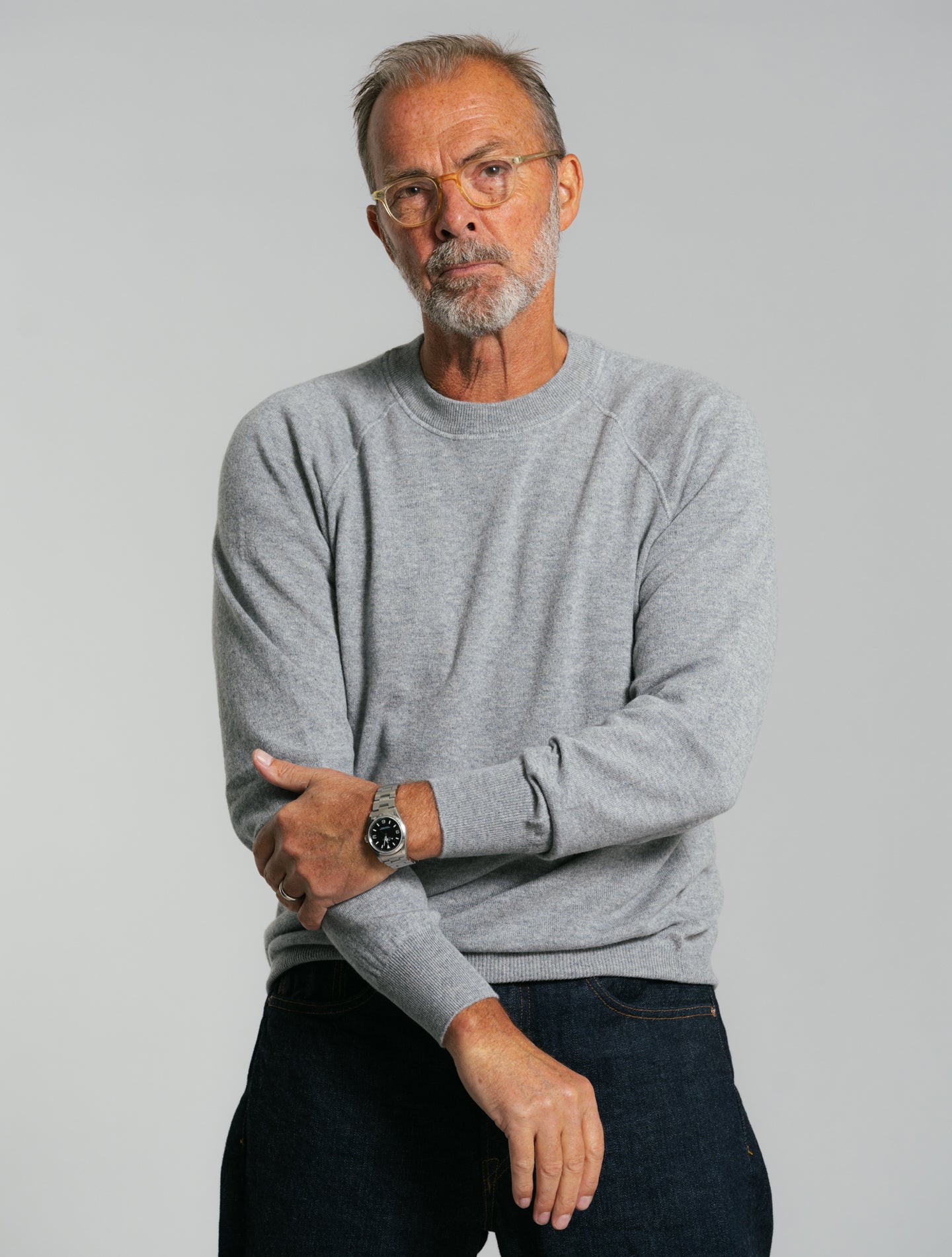 Knitted Wool Cashmere Raglan Sweater Grey