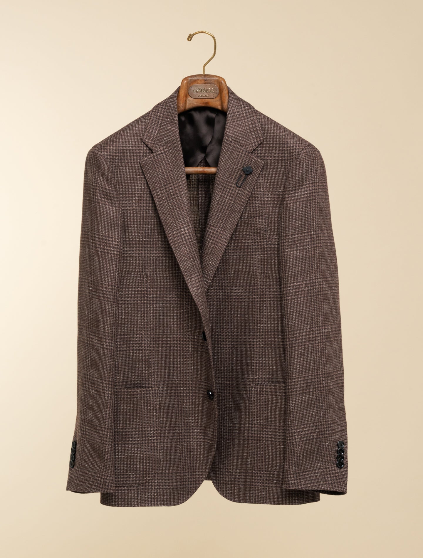 Single Breasted Glencheck Linen Wool Jacket Brown