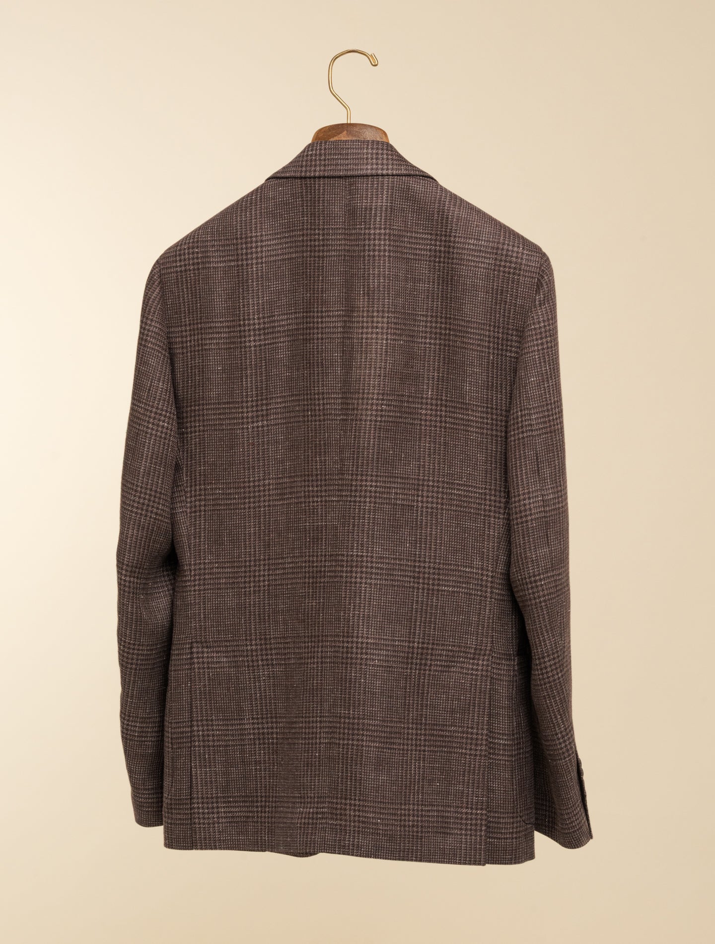 Single Breasted Glencheck Linen Wool Jacket Brown